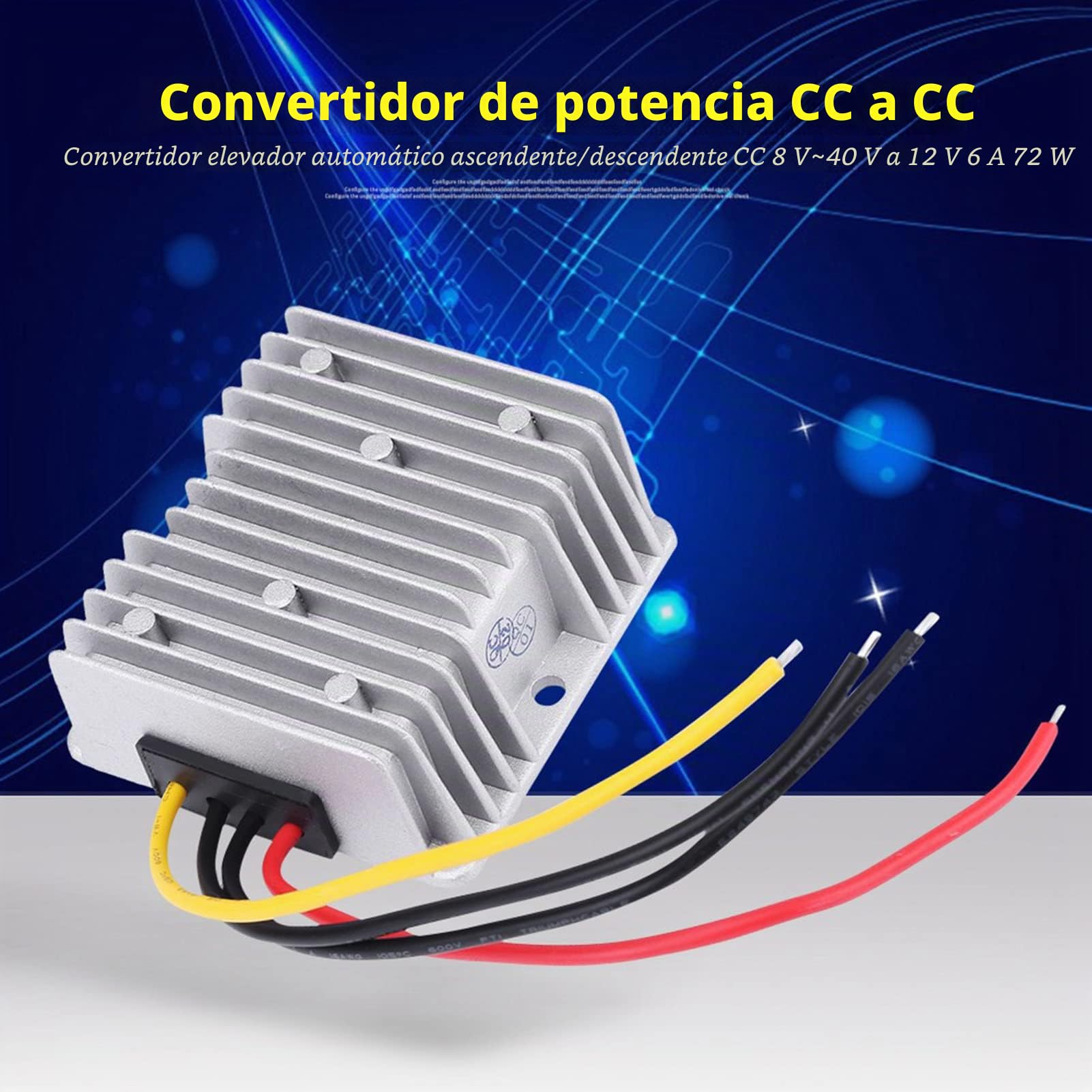 Transformador de tensión de 6 V a 12 V, CC 8 V ~ 40 V hasta 12 V, 6 A, 72 W, convertidor de voltaje convertidor regulador de voltaje, módulo regulador de voltaje para motor de vehículo CC 8 V ~ 40 V a