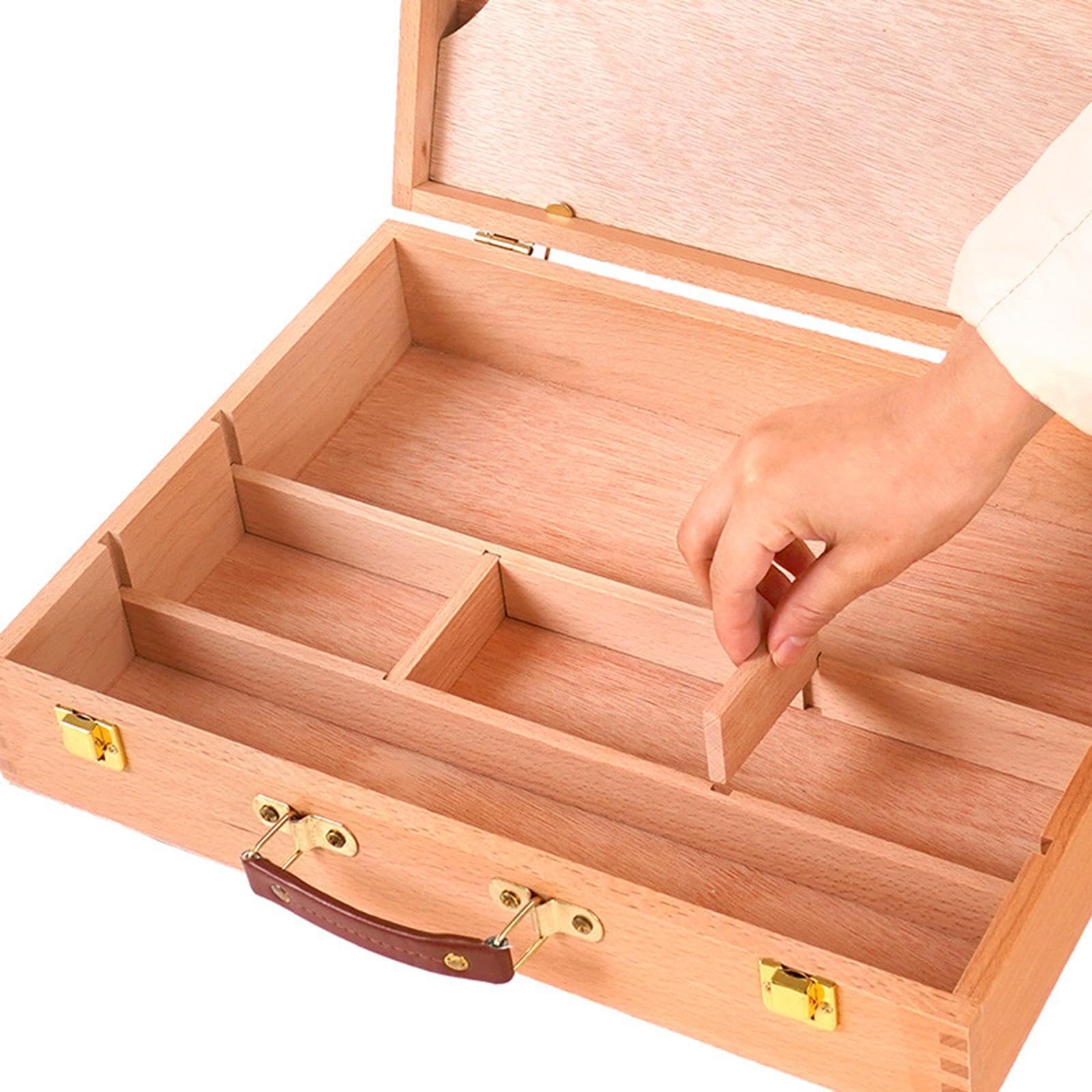 Künstler Aufbewahrungsbox Multifunktionaler Holzkasten Zur Pinselaufbewahrung Werkzeugkasten Und Malkoffer mit Sicherem Verschluss für Den Transport, L