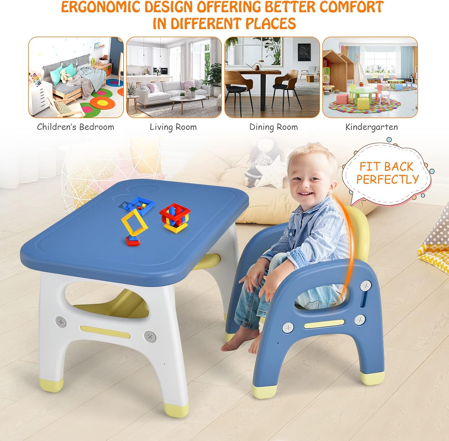 HONEY JOY Kids Table and Chair Set, Dinosaur Shape Children Activity Table and 1 Chair for Art Craft, Building Blocks, 2-Piece Toddler Furniture Set for Daycare Playroom, Gift for Boys Girls, Blue