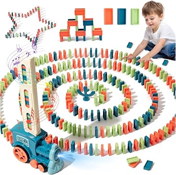 TOGETDREAM Domino Toddler-initiated Train Toy Set 100pcs dominoes, Electric Automatic Building and Stacking Train Toy, Domino Puzzle Steam Gift for Kids