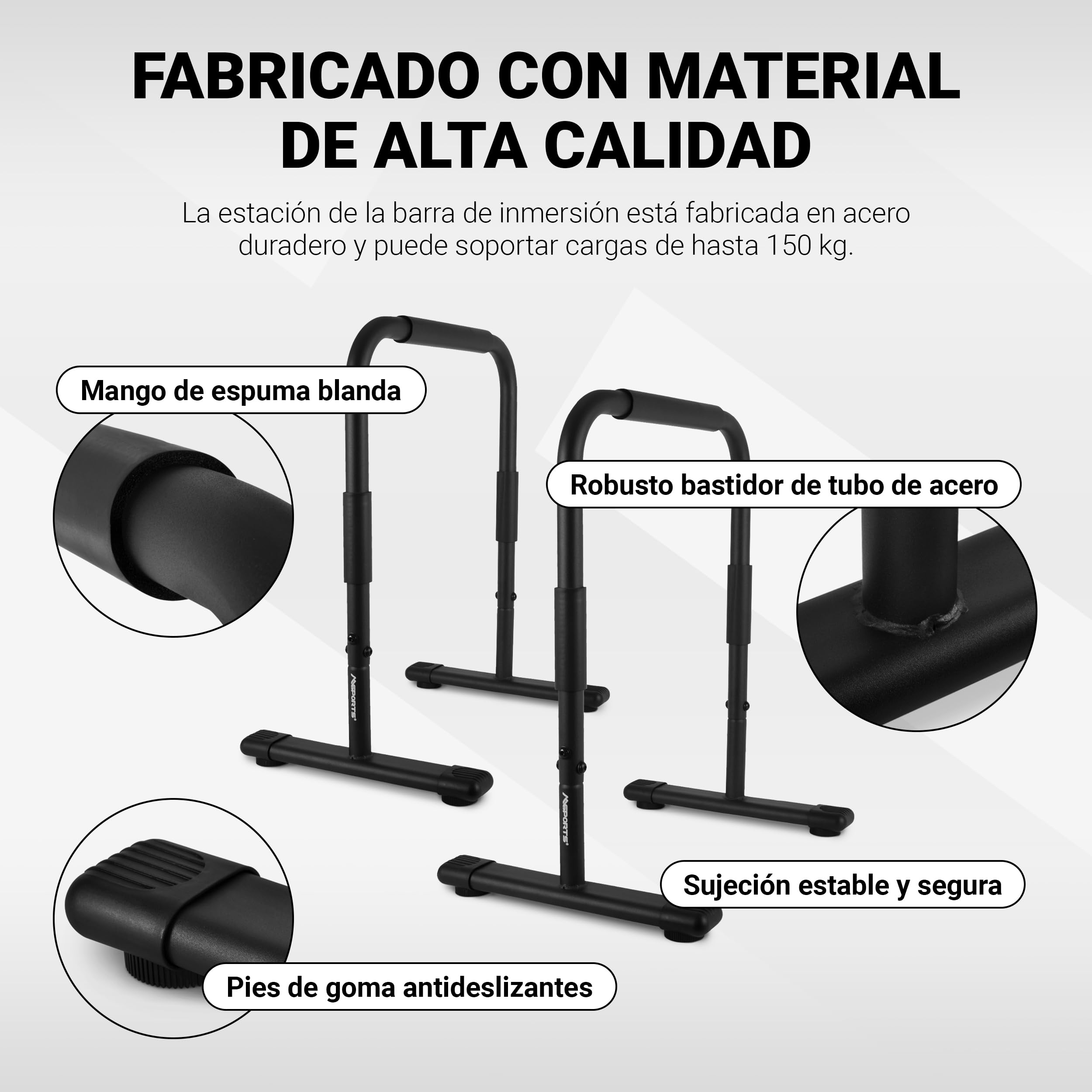 Barras de flexiones Gimnasio Paralelas Premium (par) 80x65 cm | Barra de soporte Push Up I Estación de flexiones I Soporte de gimnasia, flexiones