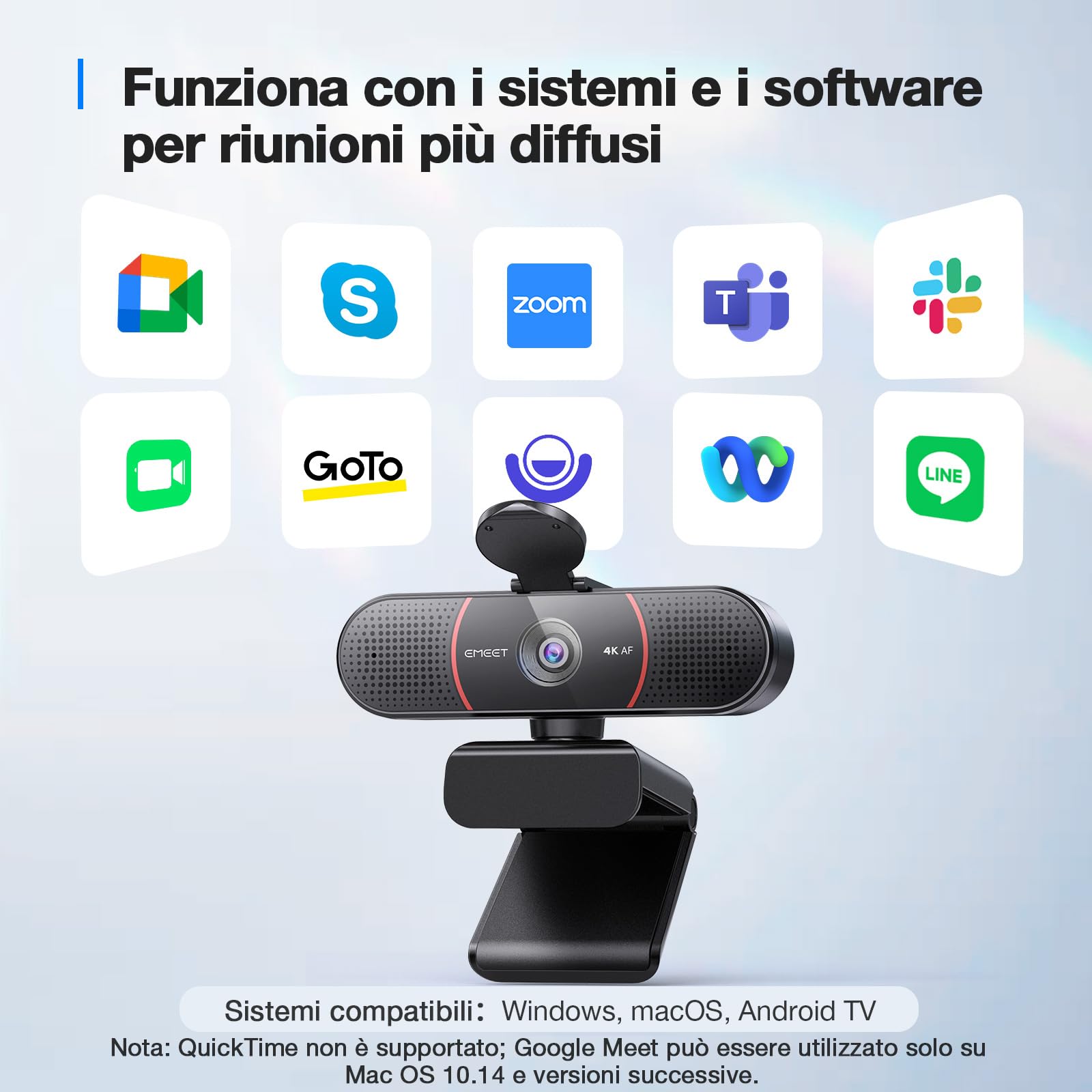 EMEET Webcam 4K per PC, Webcam C960 4K UHD con Copriobiettivo e Doppio Microfono, Videocamera per Streaming a 73° con Correzione Automatica Della luce, Plug & Play, Web cam USB ideale per Zoom