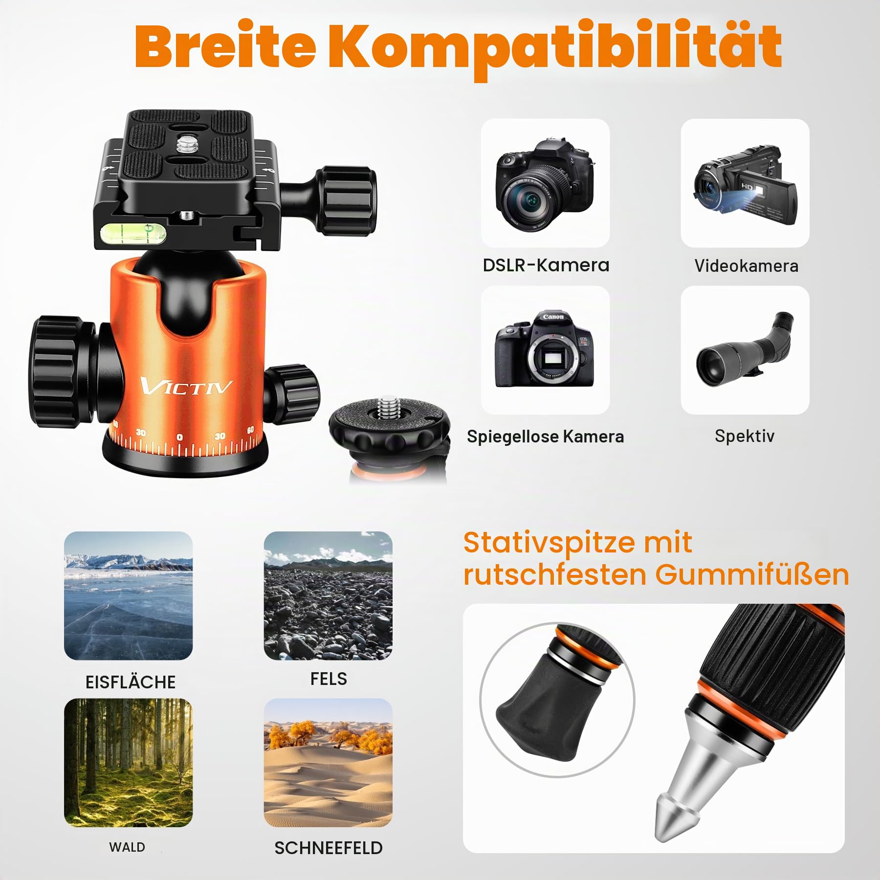 Victiv 205cm Professionelles Kamera Stativ, Aluminiumlegierung Reisestativ Stativ mit 360° Kugelkopf für DSLR Canon Nikon Sony, belastbar bis 15,4 kg, 2-in-1 Fotostativ Einbeinstativ für Kamera, Handy