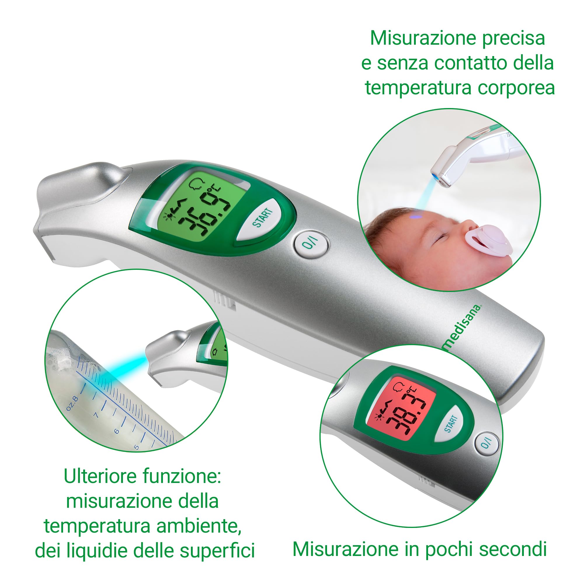 medisana FTN Termometro infrarossi, Senza contatto, Termometro frontale, Per neonati, Bambini piccoli e adulti, Inclusa funzione di memoria