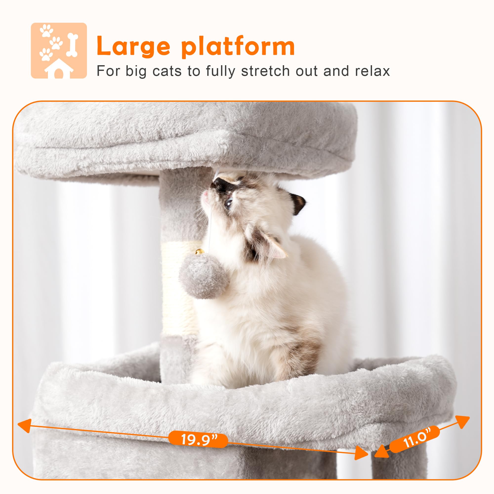 Kratzbaum Für Katzen, 266,7 Cm Hoch – Mit 3 Sitzflächen, 2 Höhlen, Korb & Kratzbrett, Farbe Grau