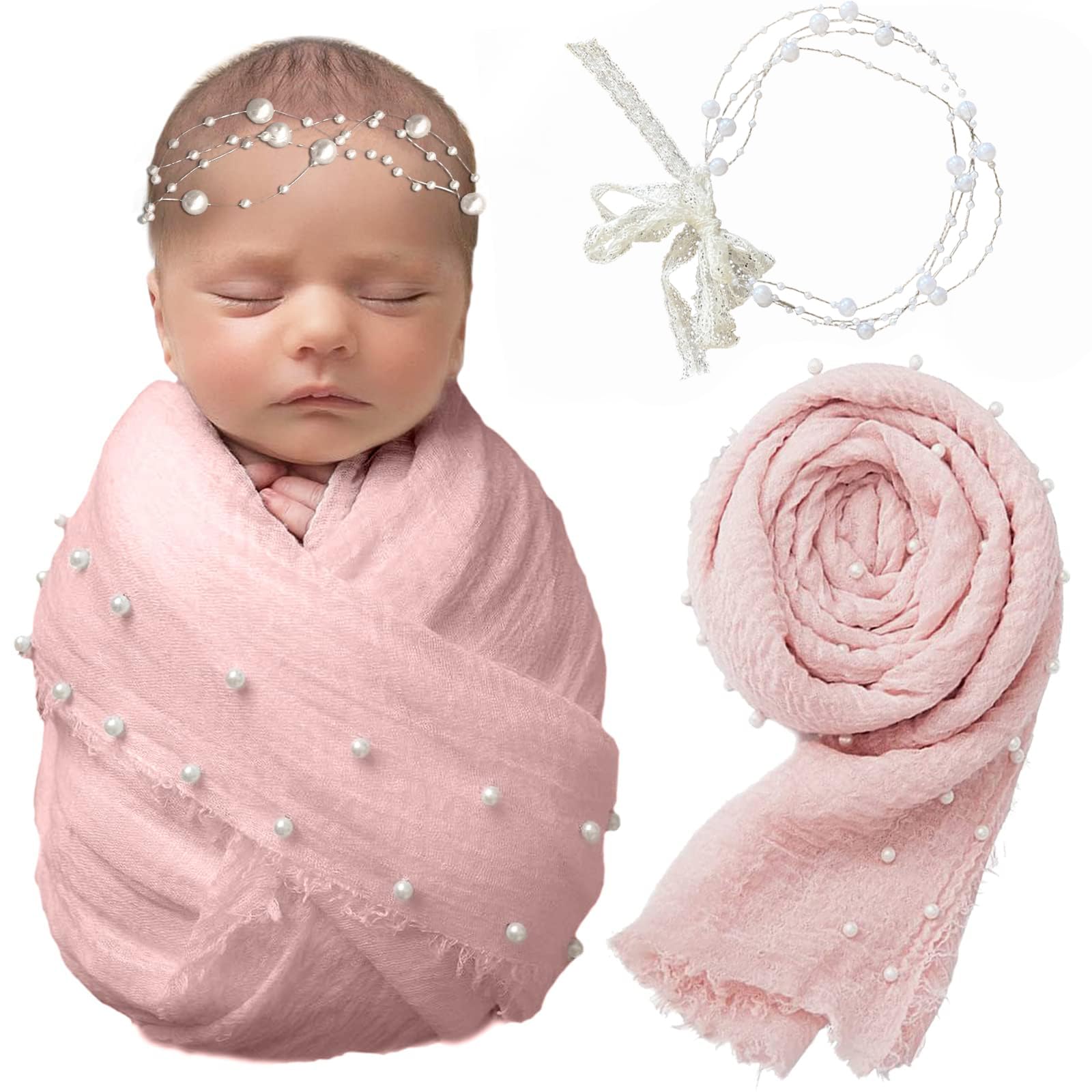 2 pezzi di puntelli per bambini, set di scene per fotografia, accessori di scena per neonati, fatti a mano con perla bianca