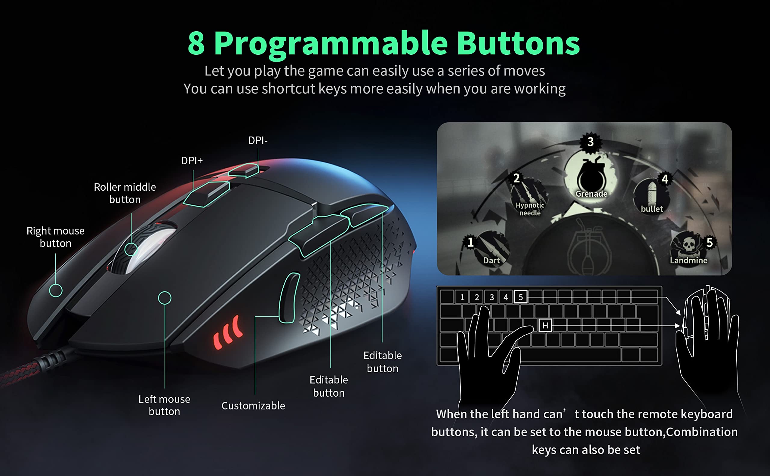 CYD C309 RGB Wired-Mouse per computer portatile, sotto $40 Preferito Mouse da gioco economico, Design ergonomico Mouse Gaming Wired, Mouse Programmabile Gamer