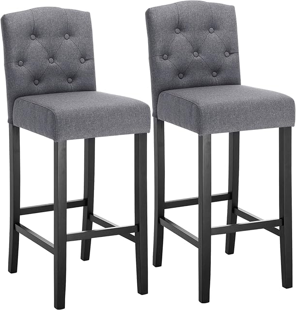 WOLTU Breakfast Kitchen Counter Chairs Bar Stools Set of 2 Bar Chairs Wood Legs Barstools Dark Grey High Stools