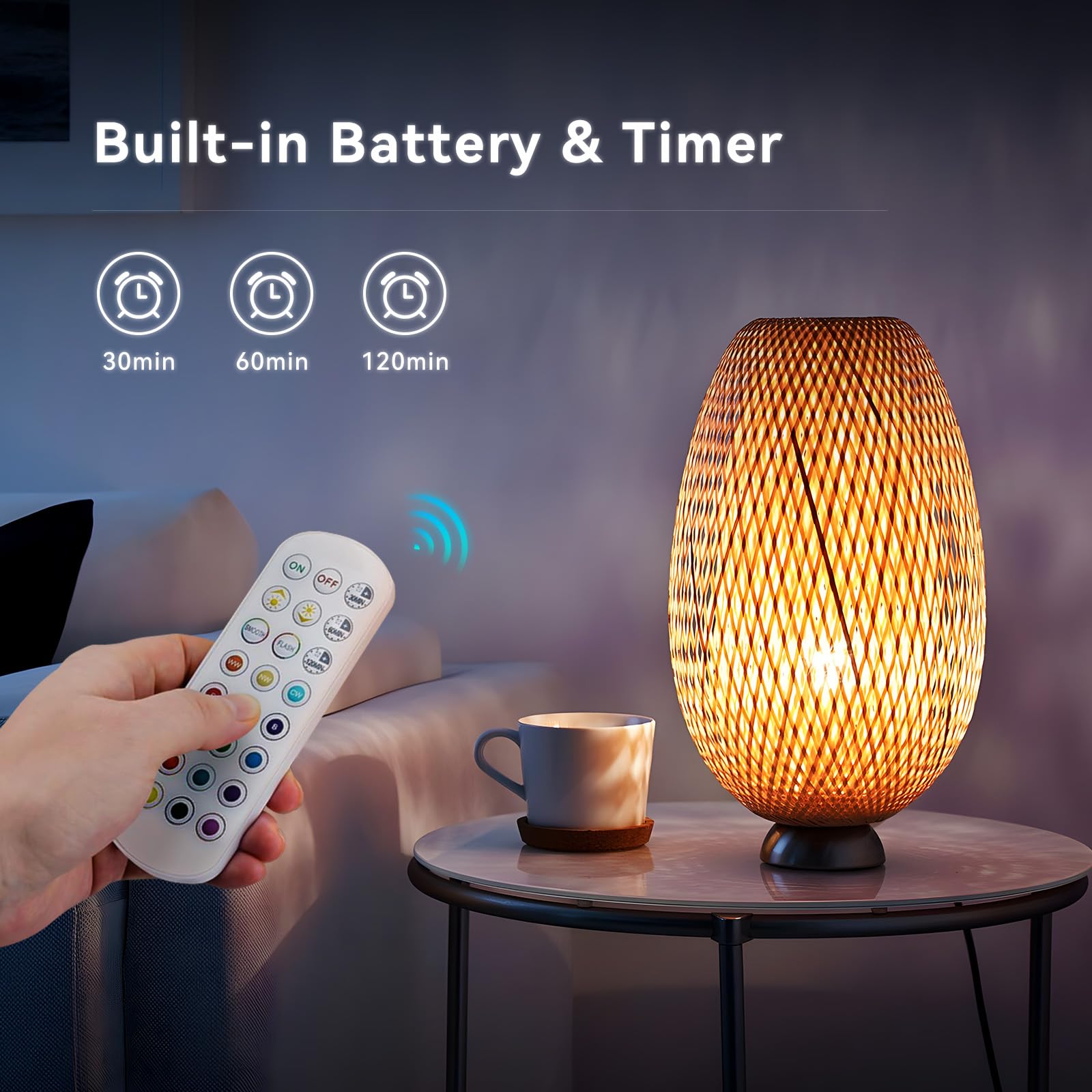 Wiederaufladbare batteriebetriebene Glühbirne mit Fernbedienung, kabellos, dimmbar, LED-Leuchtmittel mit 3 Timer-Einstellungen, 15 Farben wählbar, kabellose Puck-Leuchtmittel für