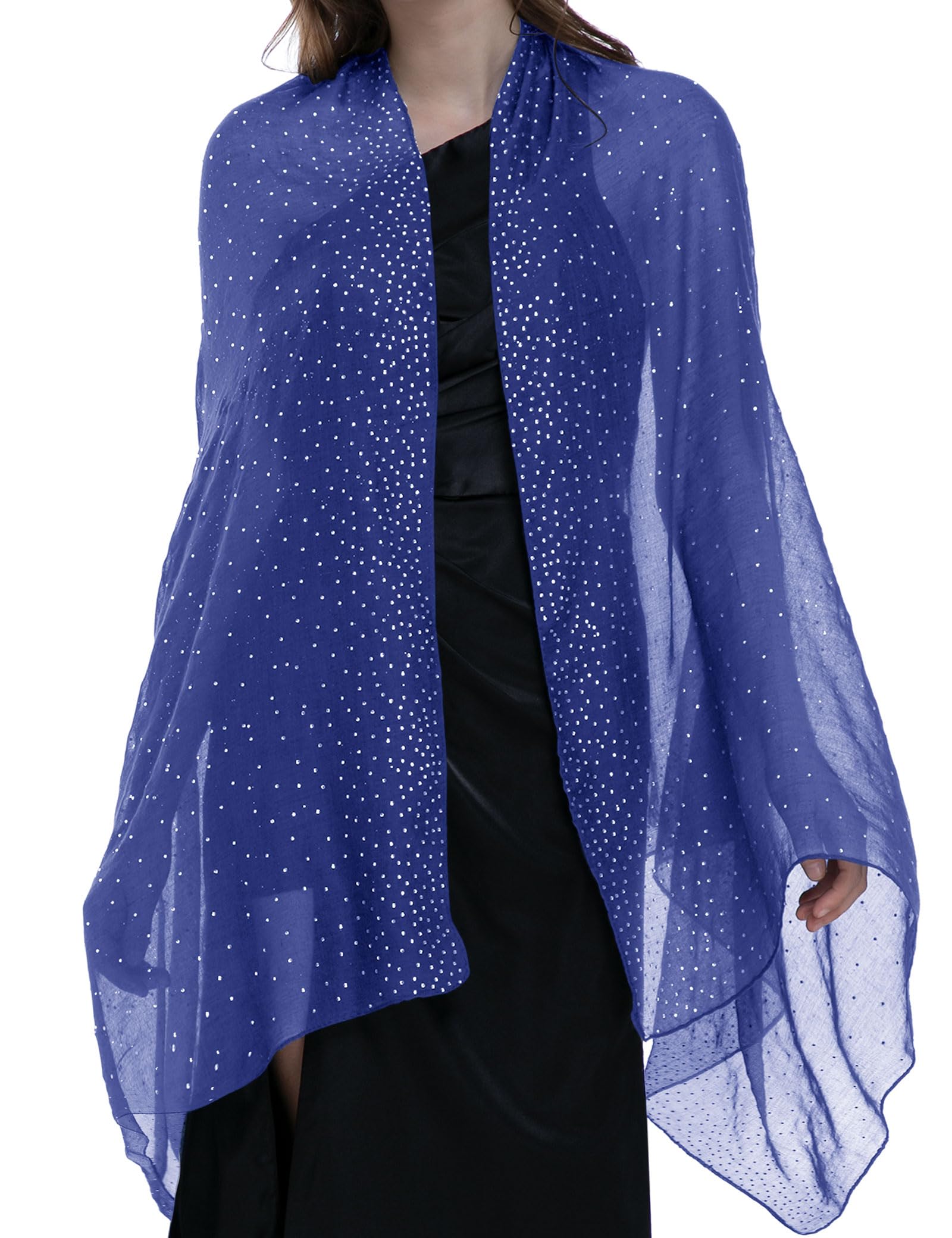 Banetteta Women's D. Royal Blue/Silver Stars Starry Night Shawls And Wraps For Evening Dresses/Weddings Shawl Wrap Shiny Scarf…, Large