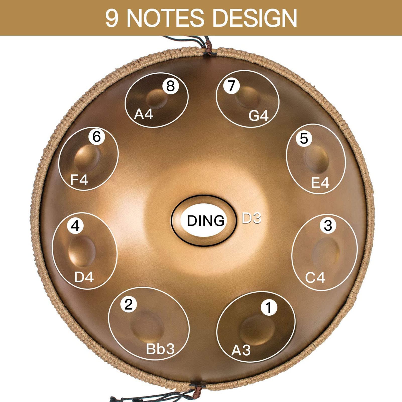 432 Hz 'Gold Performer' in d-Moll mit Ständer, Etui, Schlägeln und Tuch