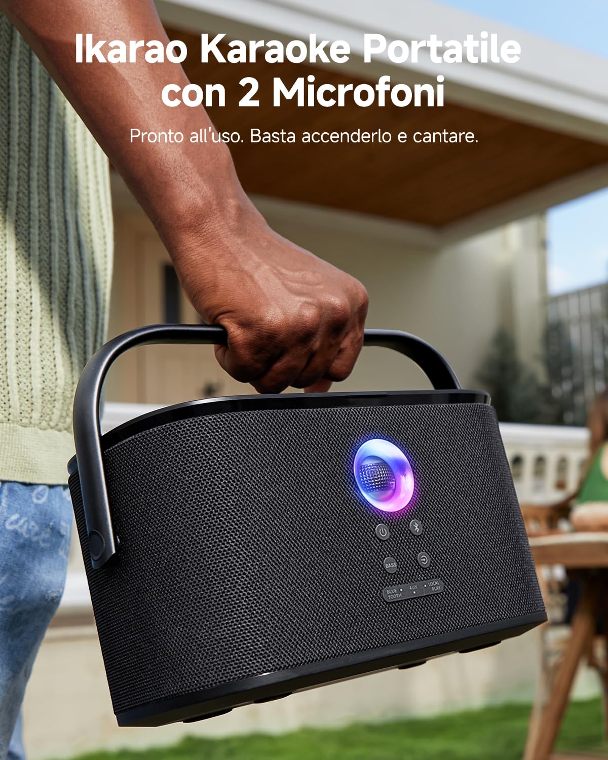 Ikarao Cassa Karaoke con 2 microfoni Senza Fili - Potenza 140W - Schermo Integrato - Wi-Fi, HDMI - Con App Karafun - Per Feste（Shell S2）