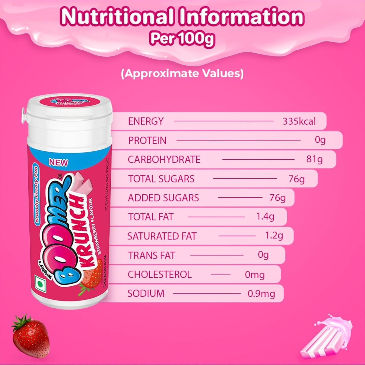 Wrigley's Boomer Krunch Strawberry Flavour Chewing Gum, 28.8g Tube - Image 2 thumbnail