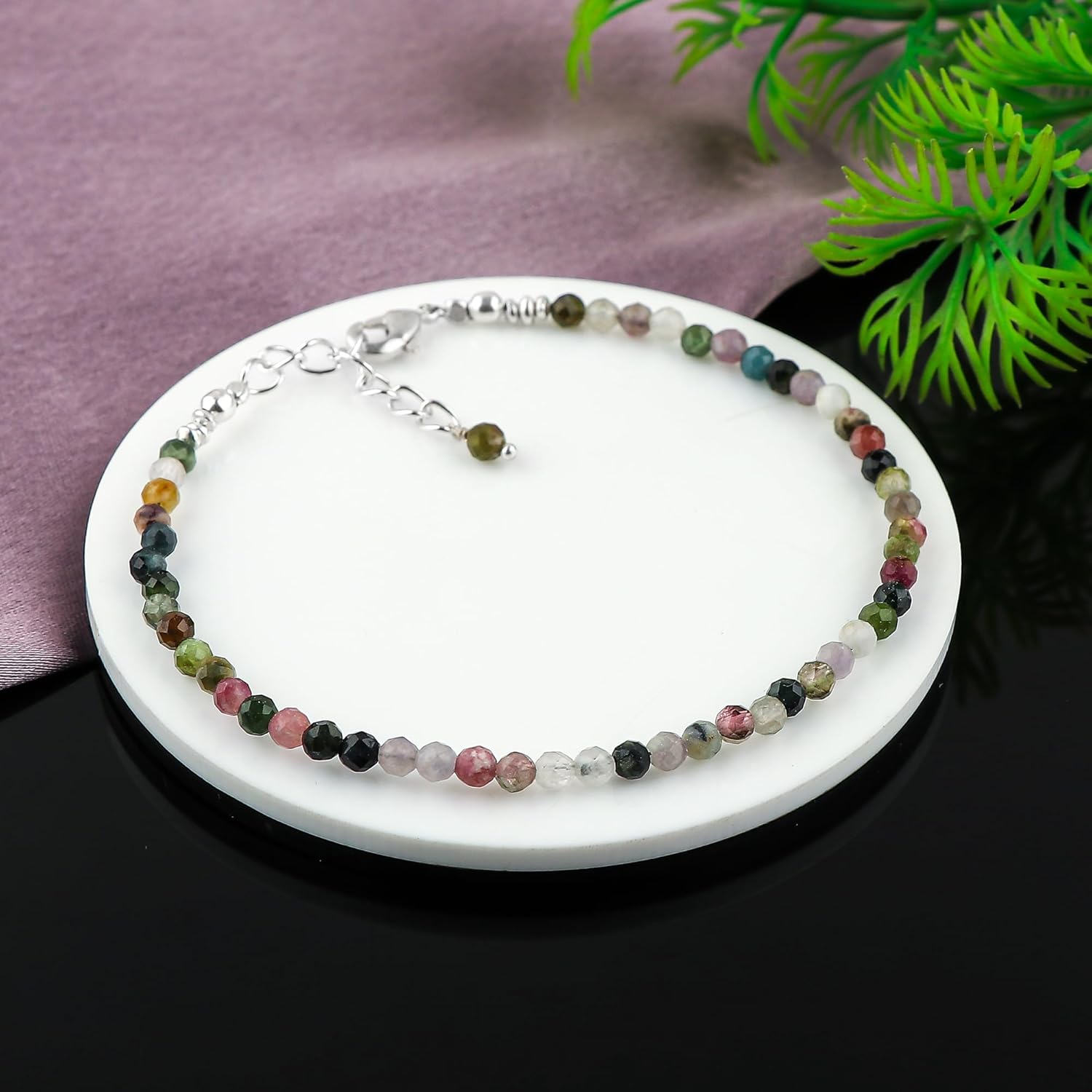 Natural Beaded Bracelet Birthstone Gemstone Jewelry, 3-3.5 mm Faceted Beads, Hypoallergenic 8 Inch Silver Plated Handmade Crystal Dainty Bracelets For Women - Image 2