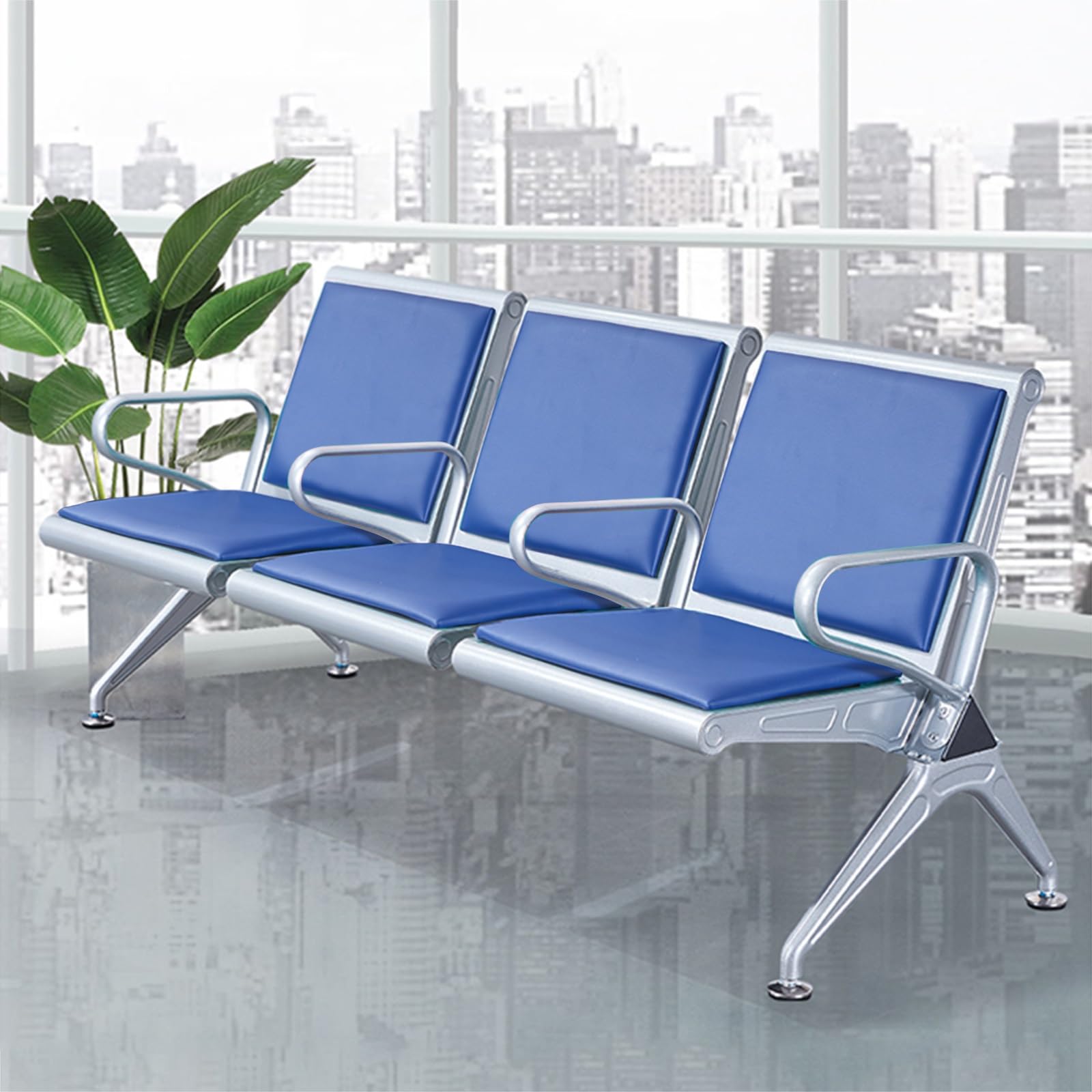 HCZKIUJY Office Waiting Room Bench, Reception Chairs with Arms, Airport Lobby Seating, Guest Chairs for Business & Hospital, Comfortable Bench for Guest Areas (Blue 175cm/69in)