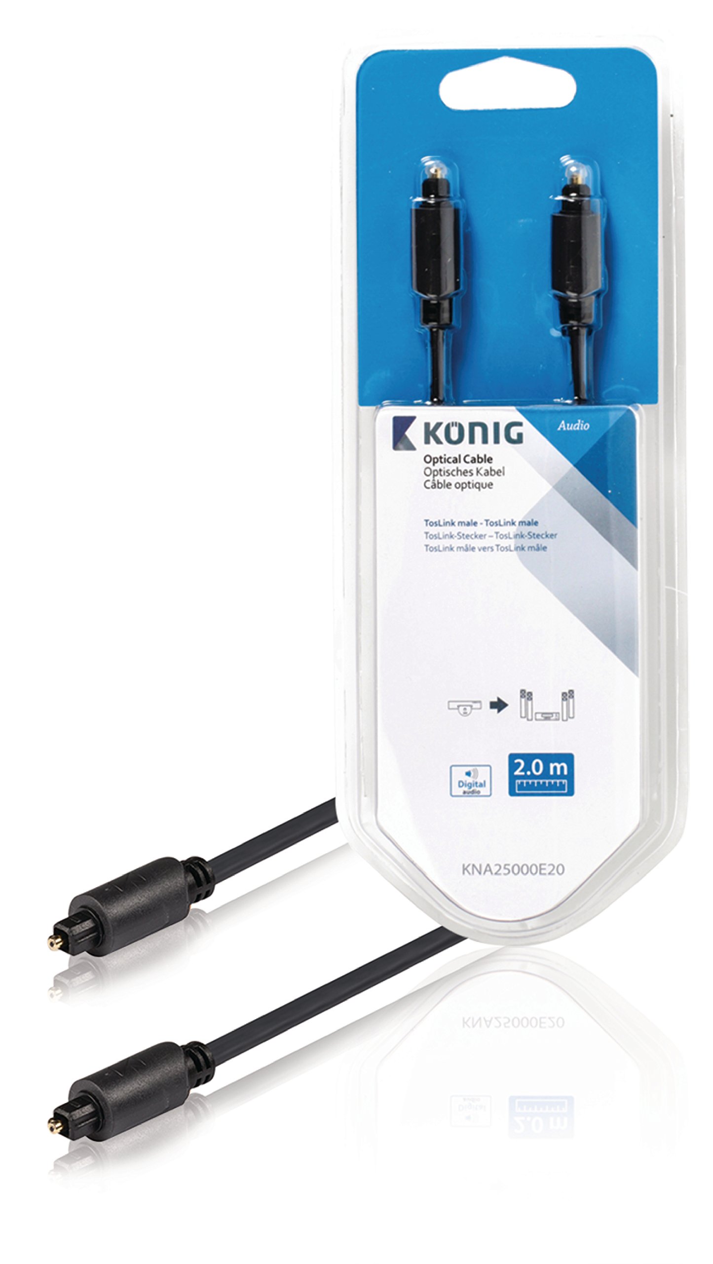 King kna25000e20 Câble Optique Toslink vers Toslink Prise 2 m Gris