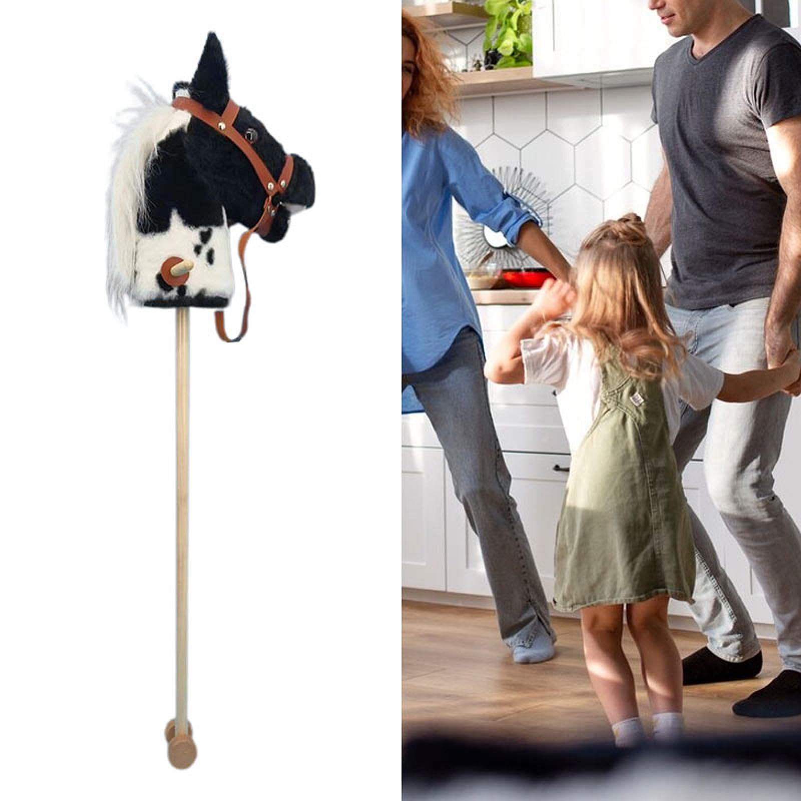 Bastone da Equitazione in Legno per Bambini, Robusto E Ideale Come Regalo, Nero