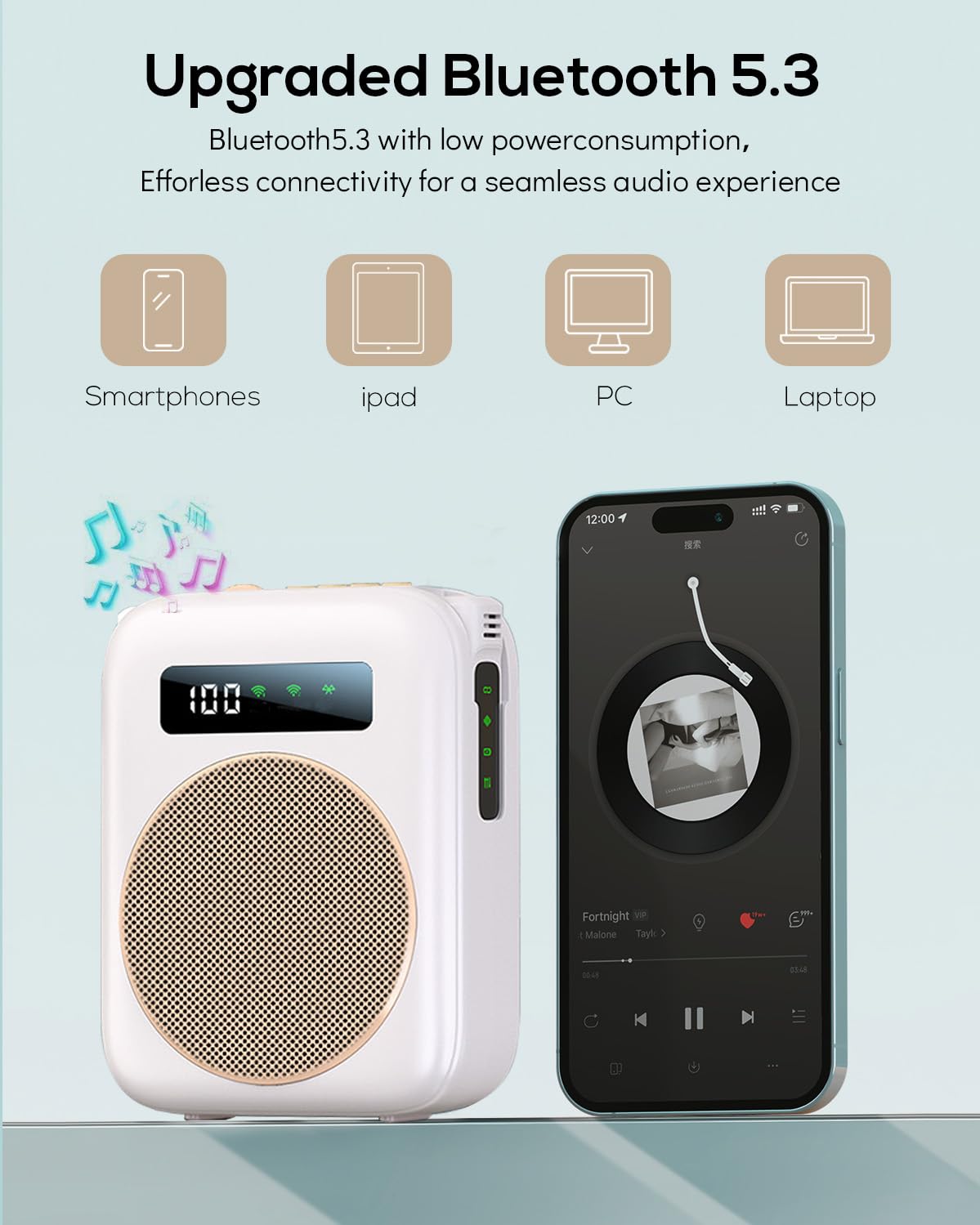 Amplificatore Vocale Portatile per Insegnanti, Amplificatore Vocale Bluetooth con Microfono lavalier senza fili Sistema PA Ricaricabile per Insegnamento, Istruttori di Fitness (Beige)