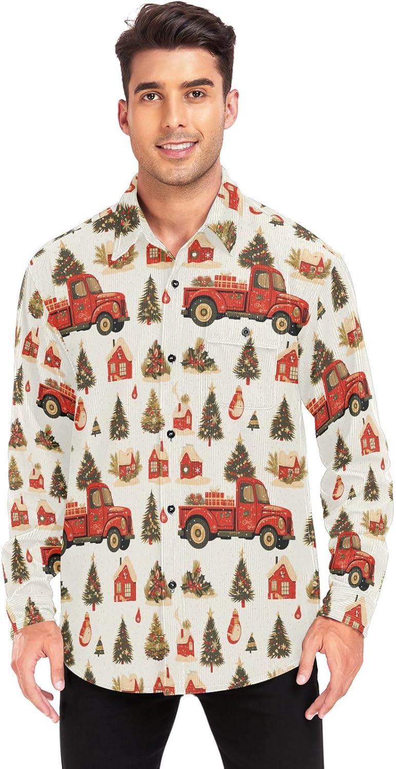 KLL Cute Christmas Tree Red Truck Women Men Regular-Fit Rugby Shirts Dating Long Sleeve Tops