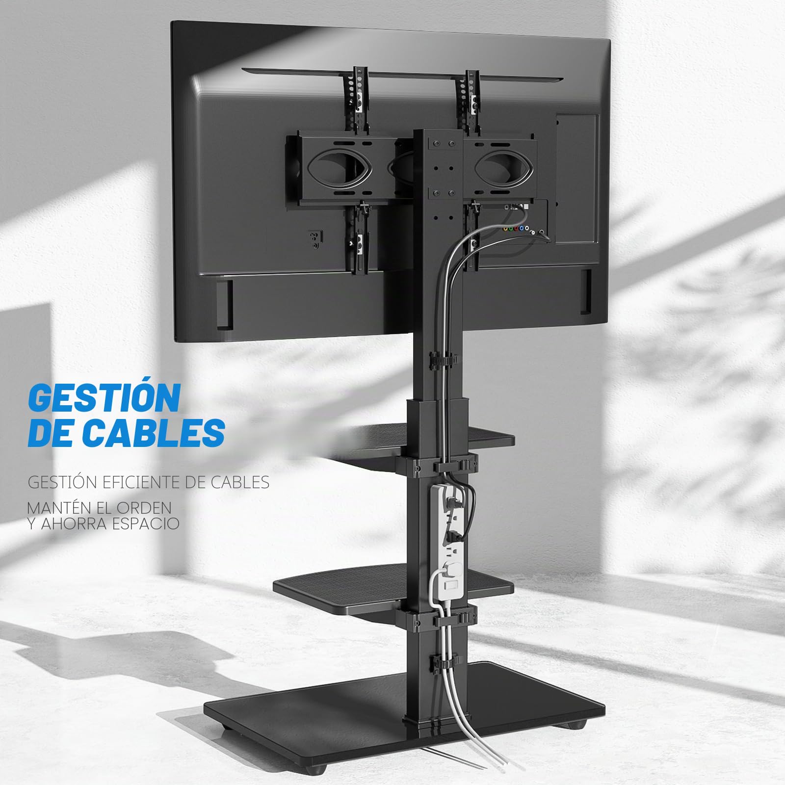 RFIVER Soporte TV Pie para Pantallas de 32 a 70 Pulgadas hasta 50 kg | Soporte TV Suelo altura regulable giratorio, base cristal templado, Ahorro espacio, montaje fácil, VESA Máx 600x400 mm