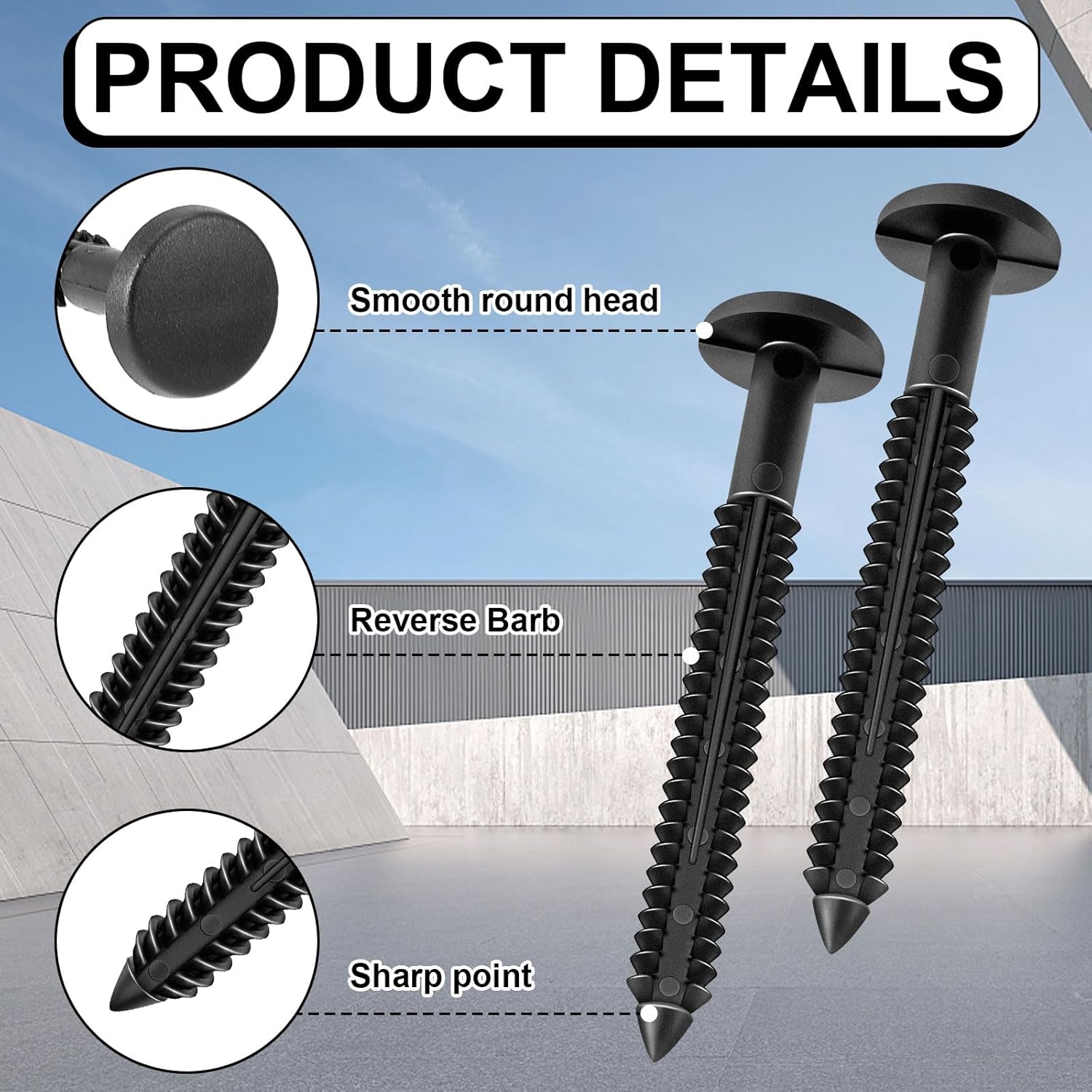 Blulu 60 Pcs 3 Inch Vinyl Shutter Fastener Window Panel Peg Lok Pin Pegs Screws Shutter Spikes Anchor (Black)