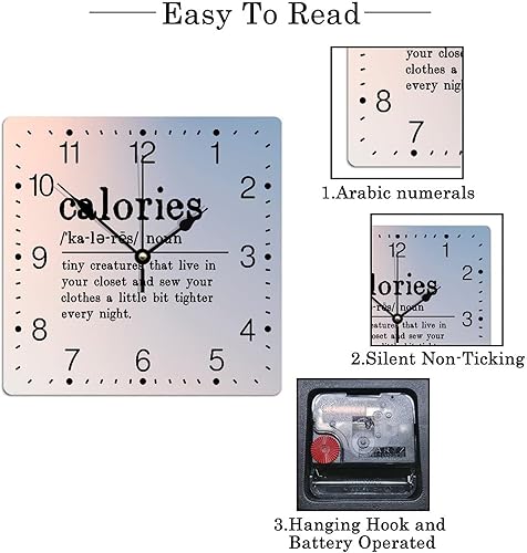 Miniatura 210 de Reloj de pared cuadrado de PVC con definición de contador, refranes motivacionales, reloj de pared grande, descripción de la palabra, 12 pulgadas