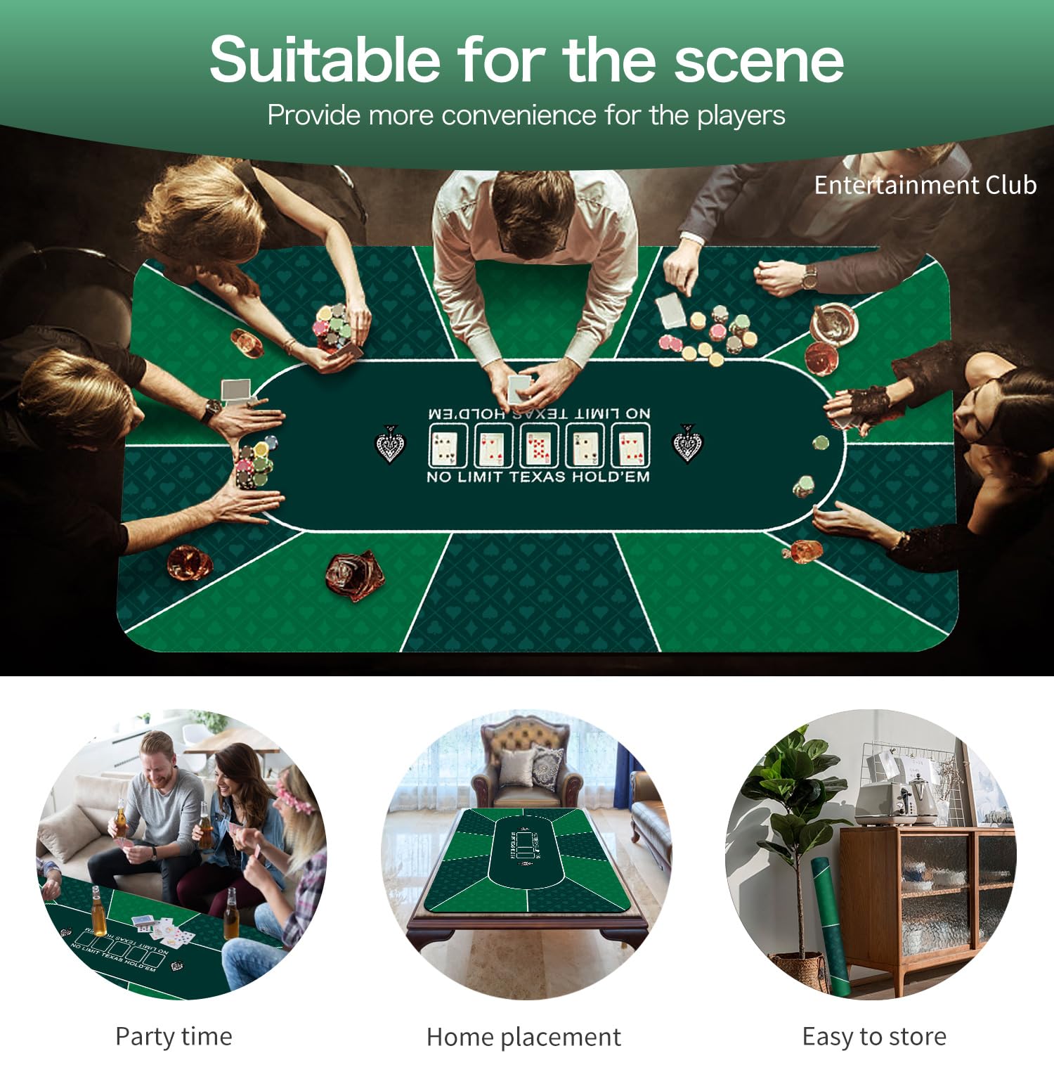 Cifupy Poker Mat - 71 X 35in/47x 24in Poker Top Mat, Portable Rubber - View #4