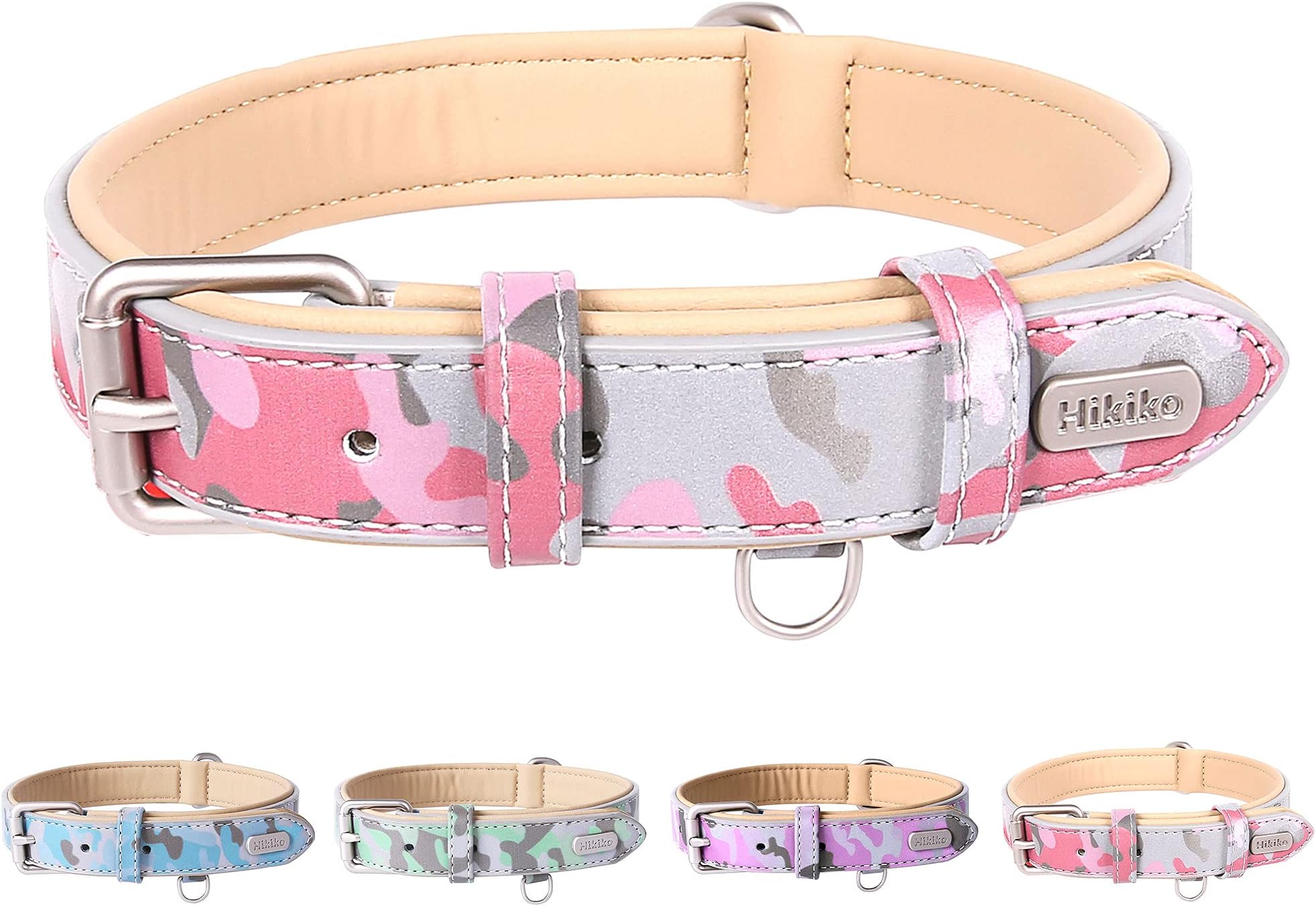 Reflective Dog Collar.with Heavy Duty Adjustable Metal Buckle Leather Dog Collar .Comfortable and Durable Waterproof Leather Pet Collar for Medium Large Dogs.