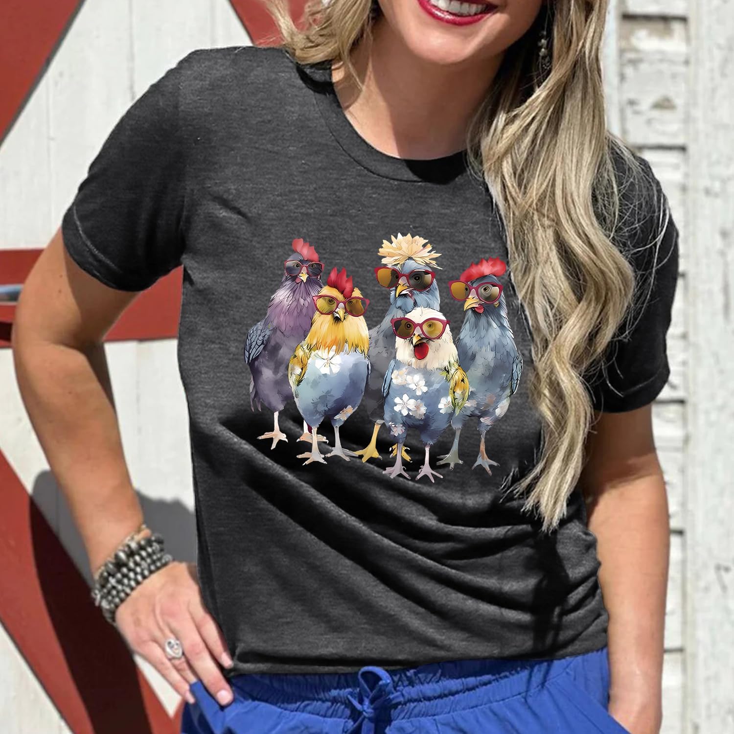 Womens Chicken Shirts Chicken Mom Lady T-Shirt Chicken Lovers Tee Farm Farmer Tops - Image 3