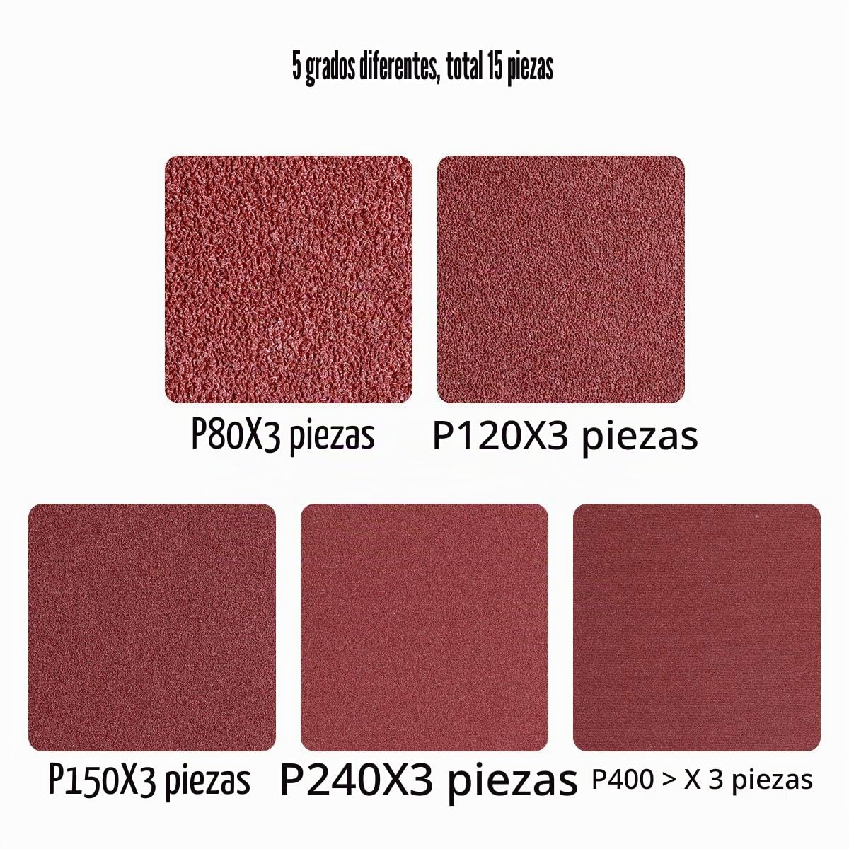 STEBRUAM Bandas de Lija 75 x 457 mm,Banda Abrasiva 3 x grano 80/120/150/240/400 para Lijadora de Banda,para Quitar el Polvo, Quitar la Pintura y Pulir(15 piezas)