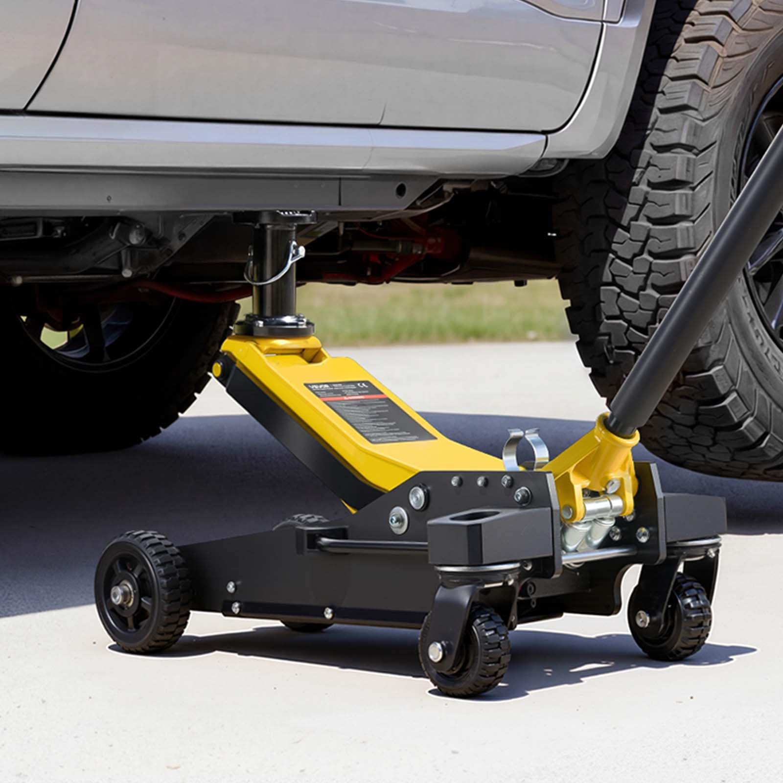 VEVOR Cric Idraulico a Carrello 3 Tonnellate in Alluminio e Acciaio, Cric Idraulico da Pavimento a Doppio Pistone, Altezza di Sollevamento 150-745 mm, Multiuso per Auto Sportivo, Moto, SUV e Camion