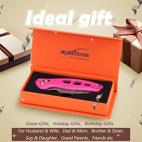 Miniatura 9 de ALBATROSS Cool Flipper Axis Lock - Cuchillo de bolsillo plegable con hoja de acero de Damasco moderna de 3 pulgadas y mango FRN de alta resistencia