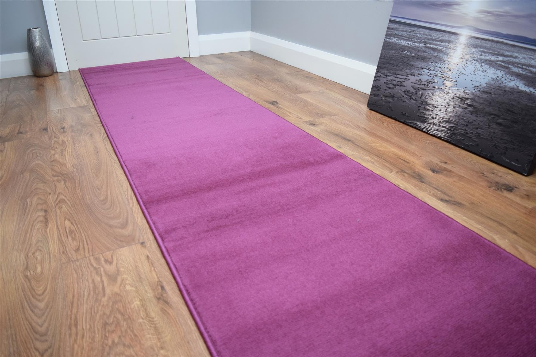 SrS Rugs® Luna Collection, Modern Long Carpet Runner Rug for Entrance Hall and Stairs. Smooth Soft 8mm Depth Pile. 70cm Wide (Plain Purple, Length: 20' (610cm)) — image 1