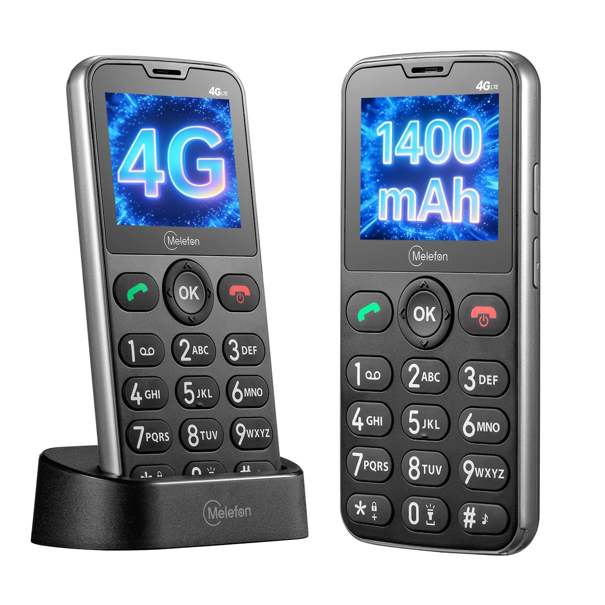 4G Seniorenhandy mit Großen Tasten, Mobiltelefon Ohne Vertrag, 2,2 Zoll Farbdisplay, 1400 mAh Akku Lange Standby-Zeit, USB-C, Ladestation, Rentner Senioren Handy Einfach mit SOS-Taste Schwarz