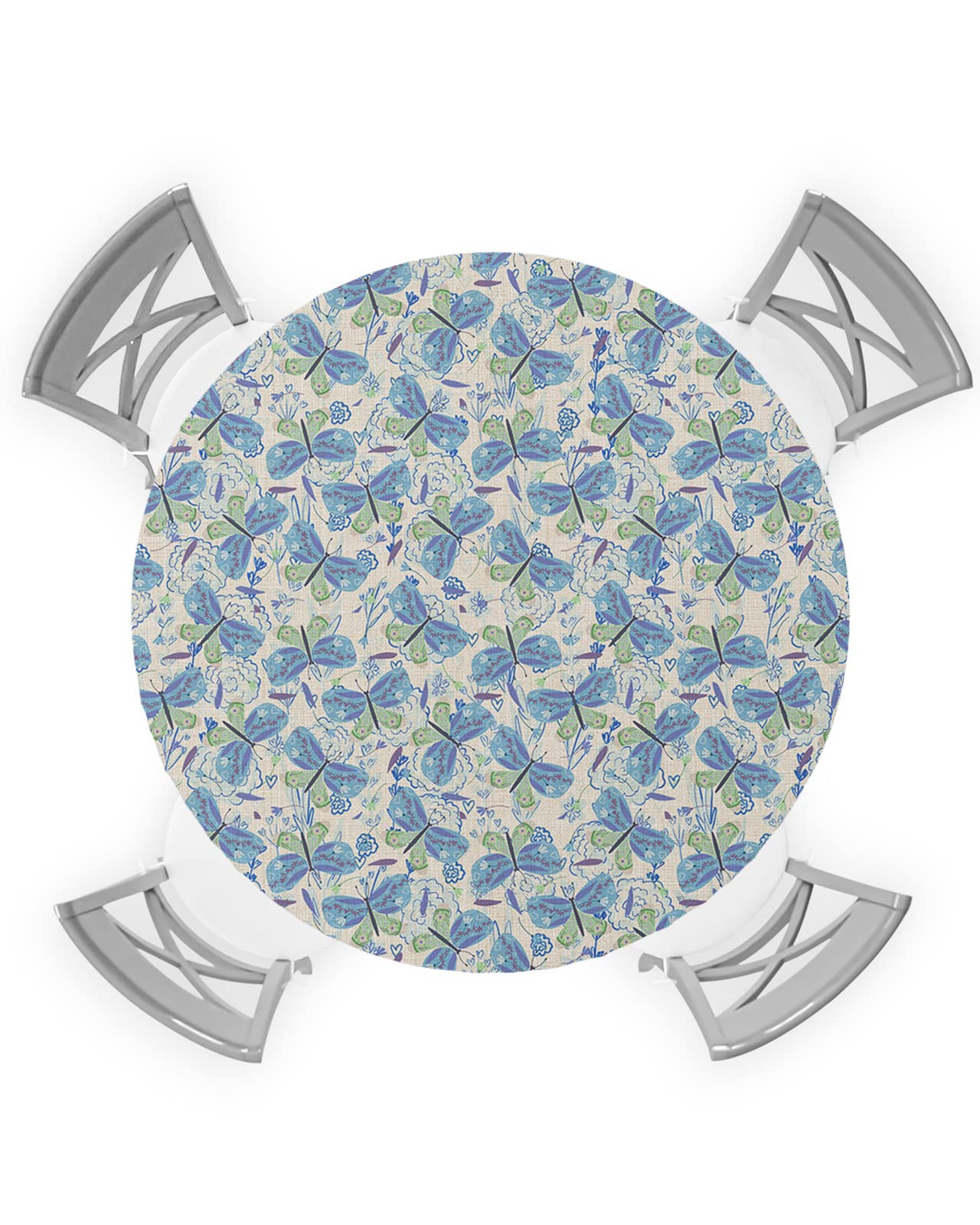 SEVENBABUSEVENBABU Round Table Cover 45"-54" - Waterproof Reusable Table Cloth Round Fitted Vinyl Tablecloth with Elastic Edged for Party Outdoors, Watercolor Butterfly Blue
