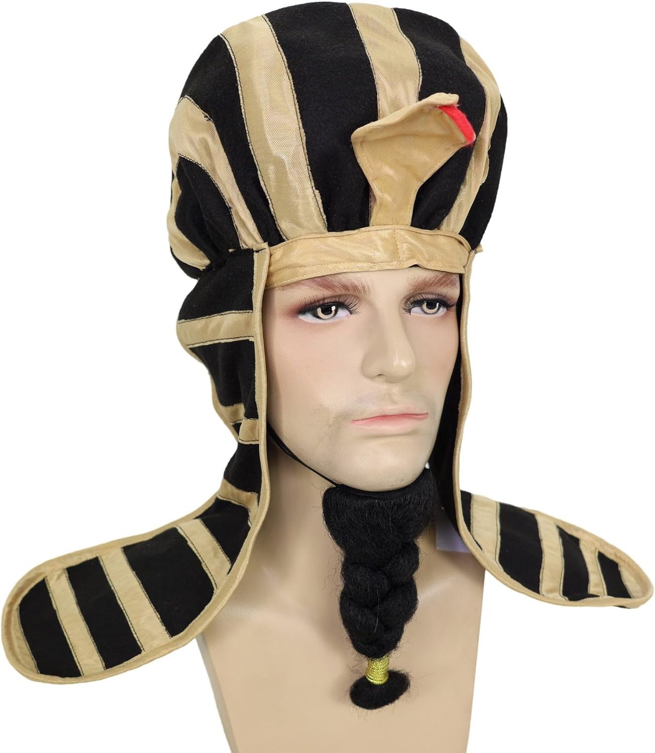 Men's Pharaoh Multicolor Beard & Head Cap Set – Self-Adhesive, Synthetic Fiber, for Halloween & Cosplay