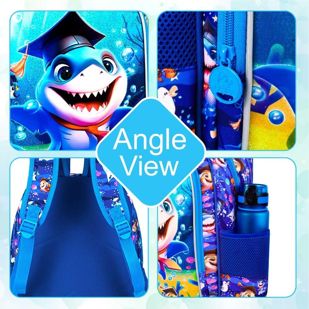 gxtvo 3PCS Shark Backpack for Boys, 16" Kids Bookbag with Lunch Box, Water Resistant Elementary Prechool Toddler Shool Bag - Blue Dr.Shark - Image 5