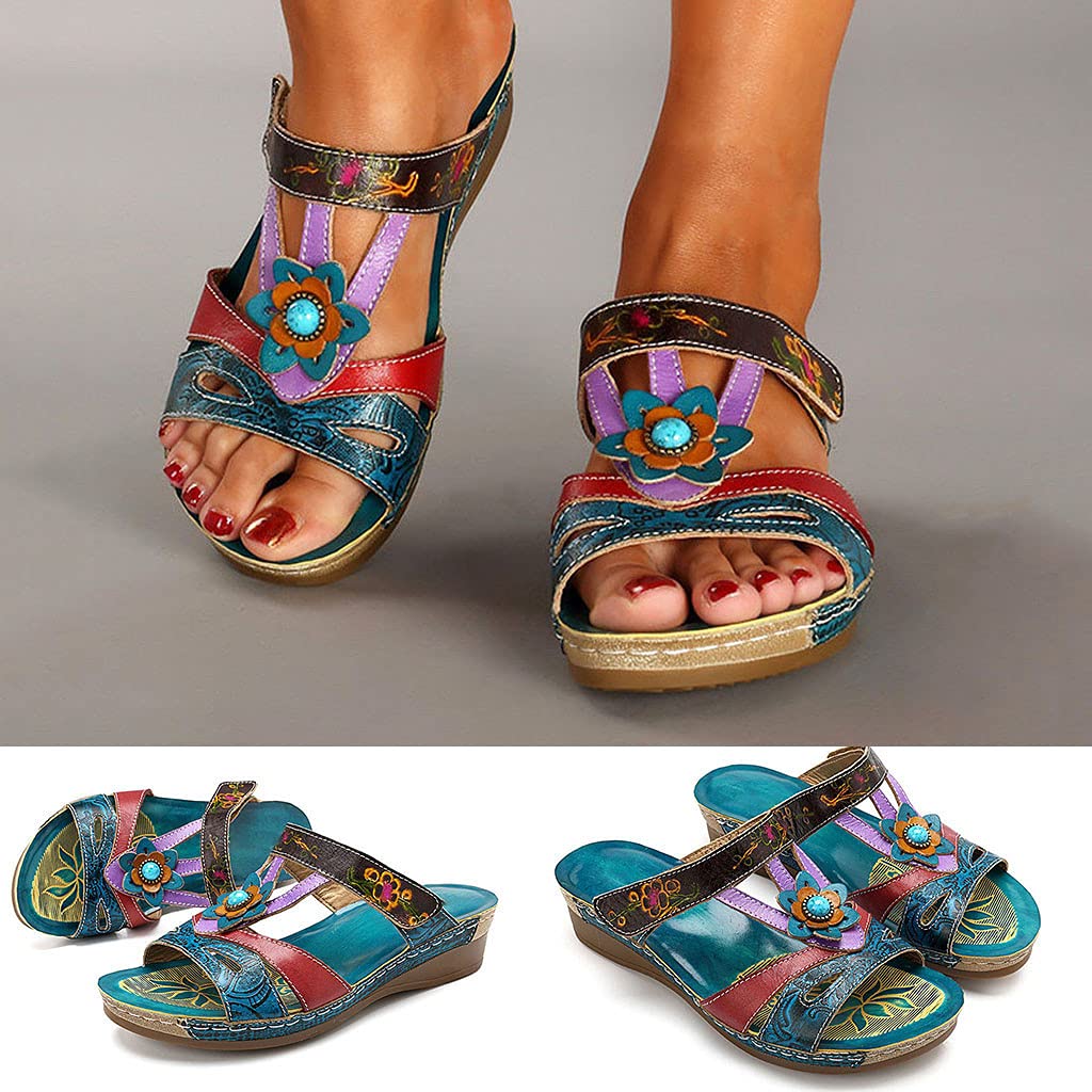 HAOLEI Sandales Femmes été Nu-pieds Orthopédique Compensées Sandale Confortable de Plage Pantoufles Femme Respirantes Semelles épaisses Anti-dérapant Chaussures Bohemia Romain Sandals