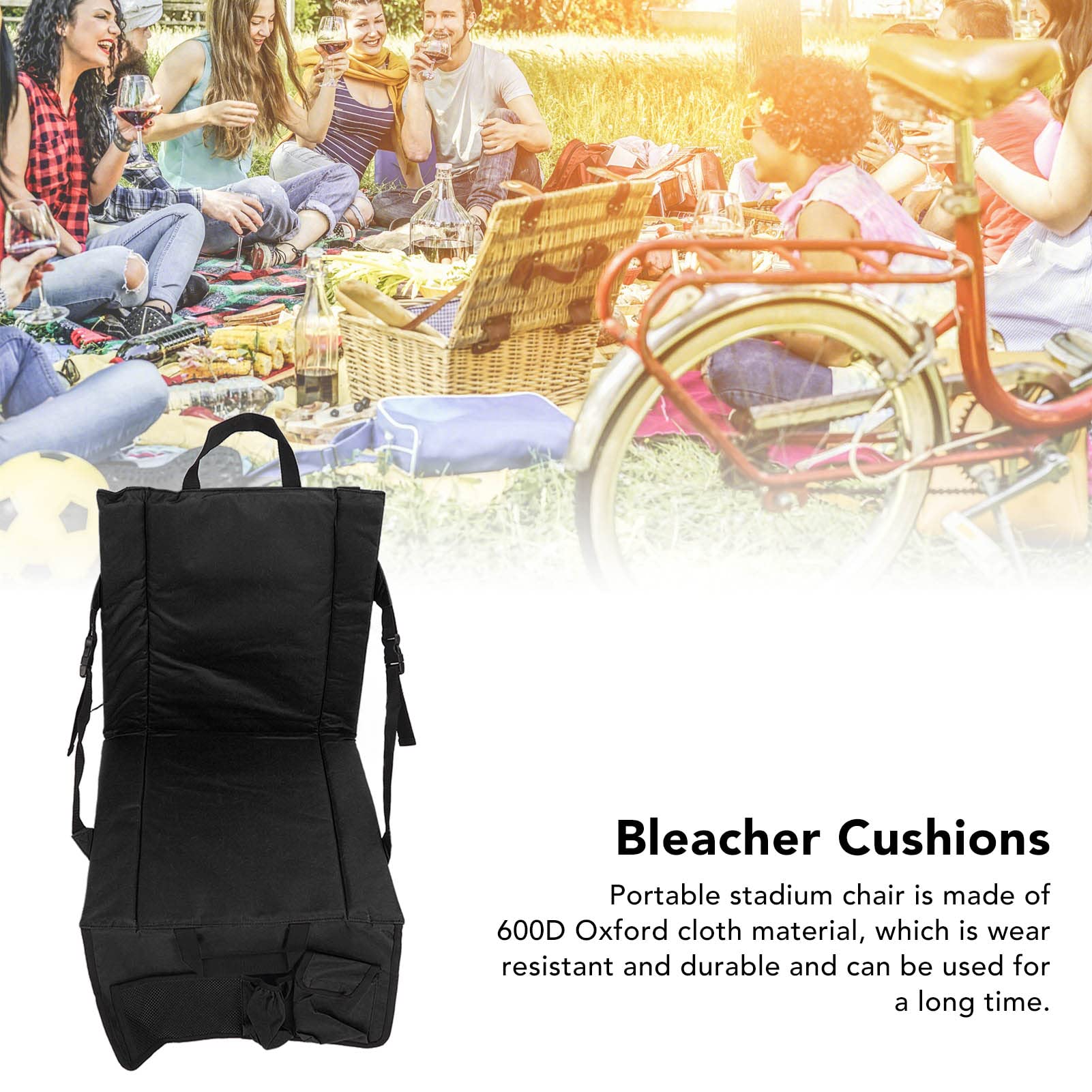 Stadium Seats for Bleachers with Back Support, Bleacher Seats with Backs and Cushion Wide, Padded Portable Folding Comfort Stadium Chair with Shoulder Strap for Sports Events (Black)