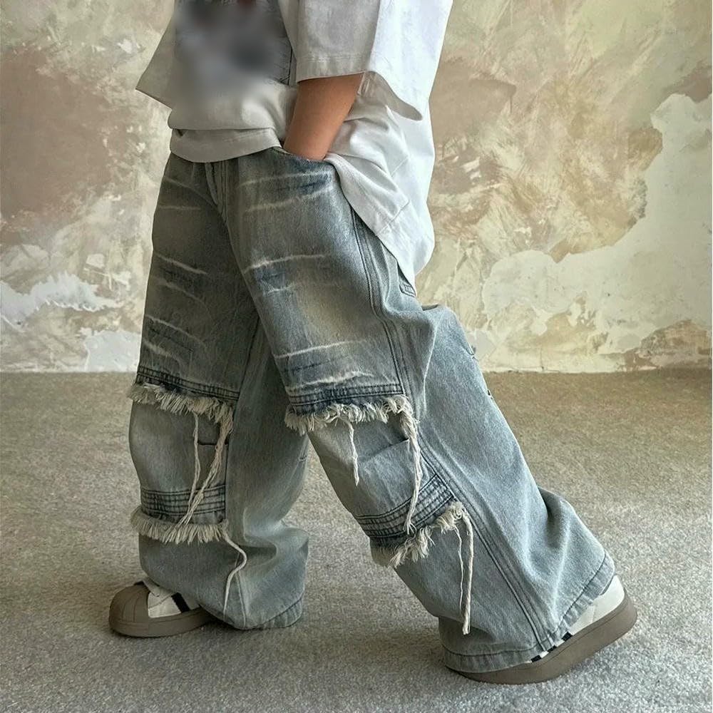 GLDFW Collezione Primavera Estate Jeans per bambini di taglia S M con barba pelosa ondulata resistente elegante