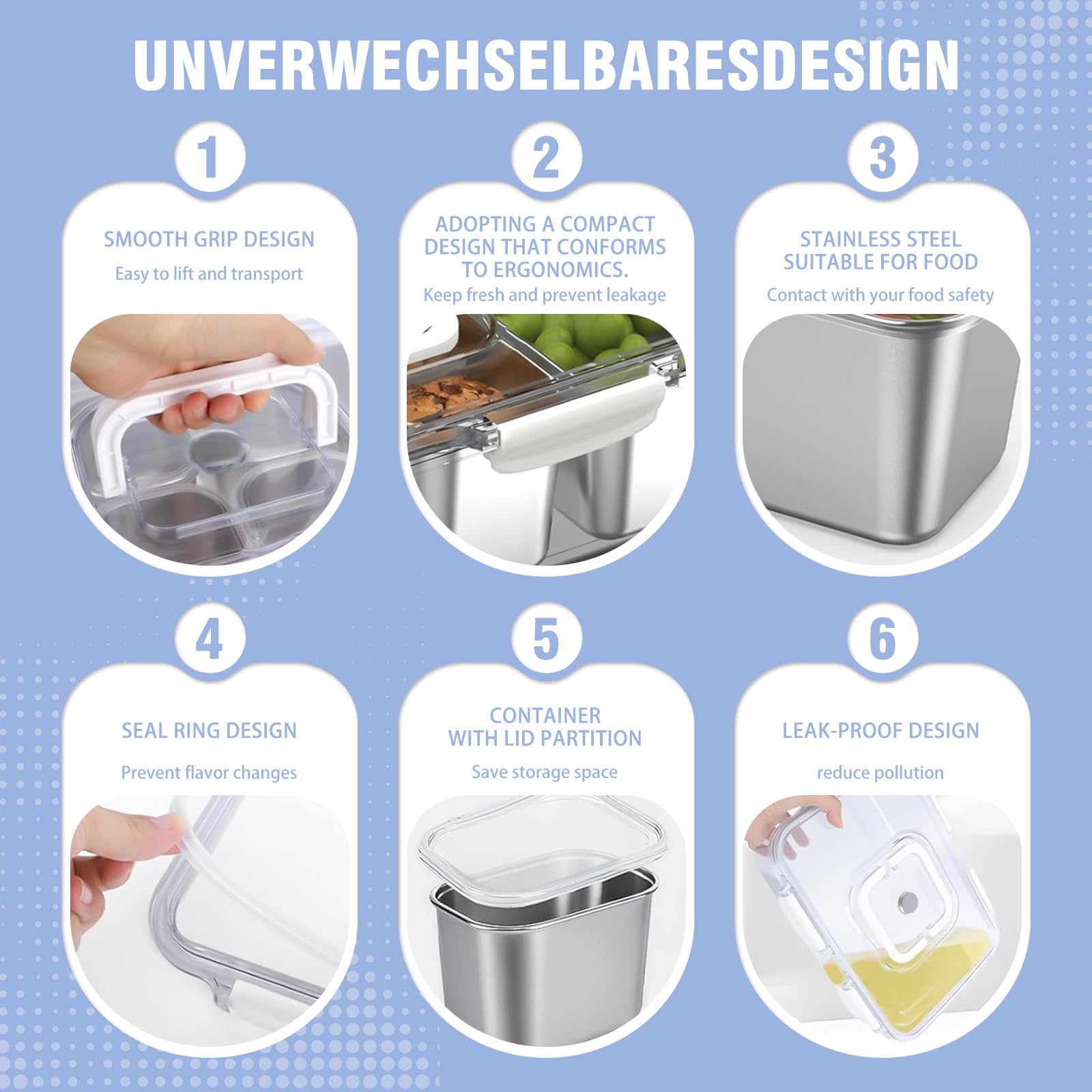 Recipiente para Snack, Tupper Compartimentos, El Acero Inoxidable Es Fácil De Limpiar Y Evita Los Malos Olores, La Caja para Snacks para Almacenar Fruta, Snacks Y Otros Alimentos