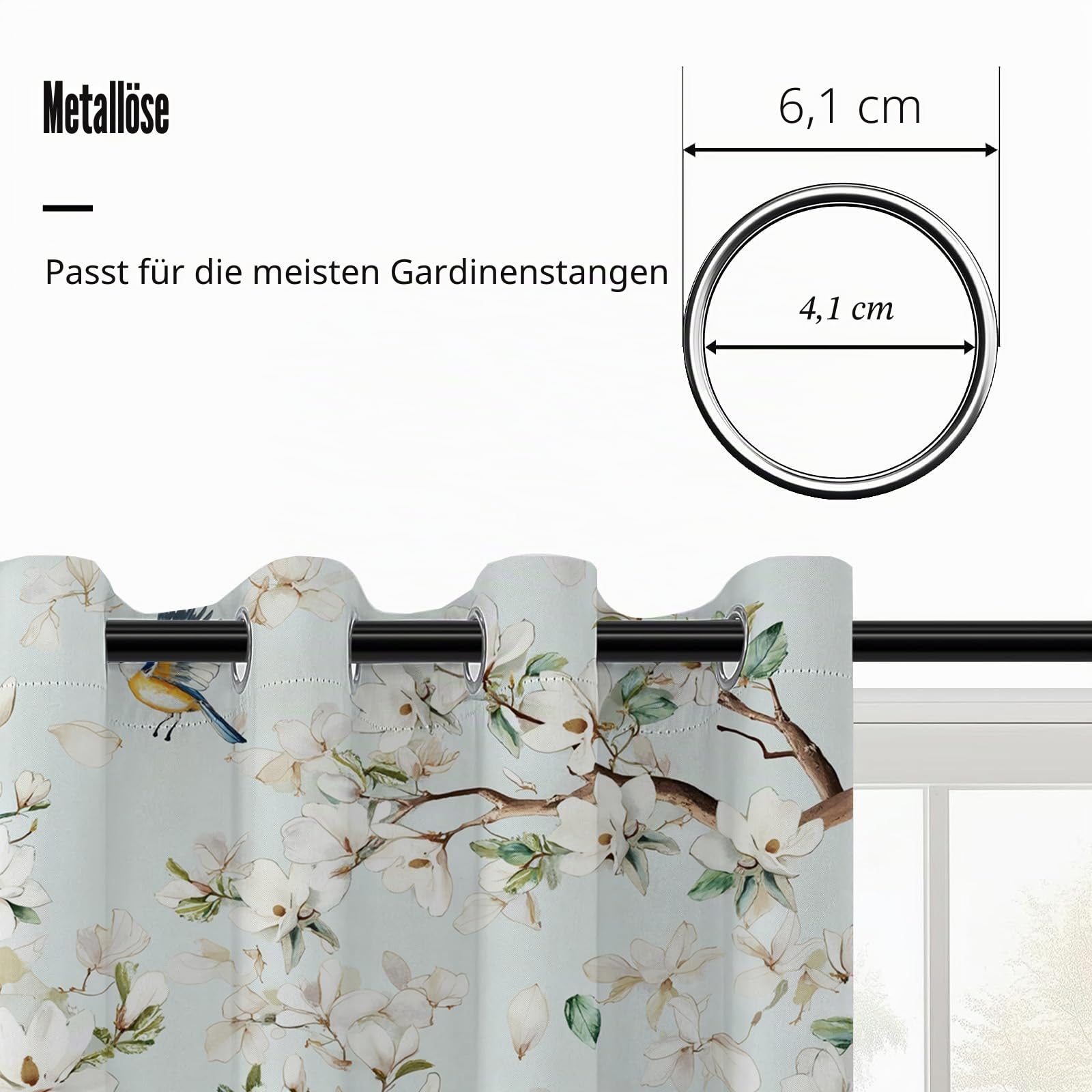 Blumen Vogel Vorhange Blickdicht 2er Set, Magnolie Floral Baum