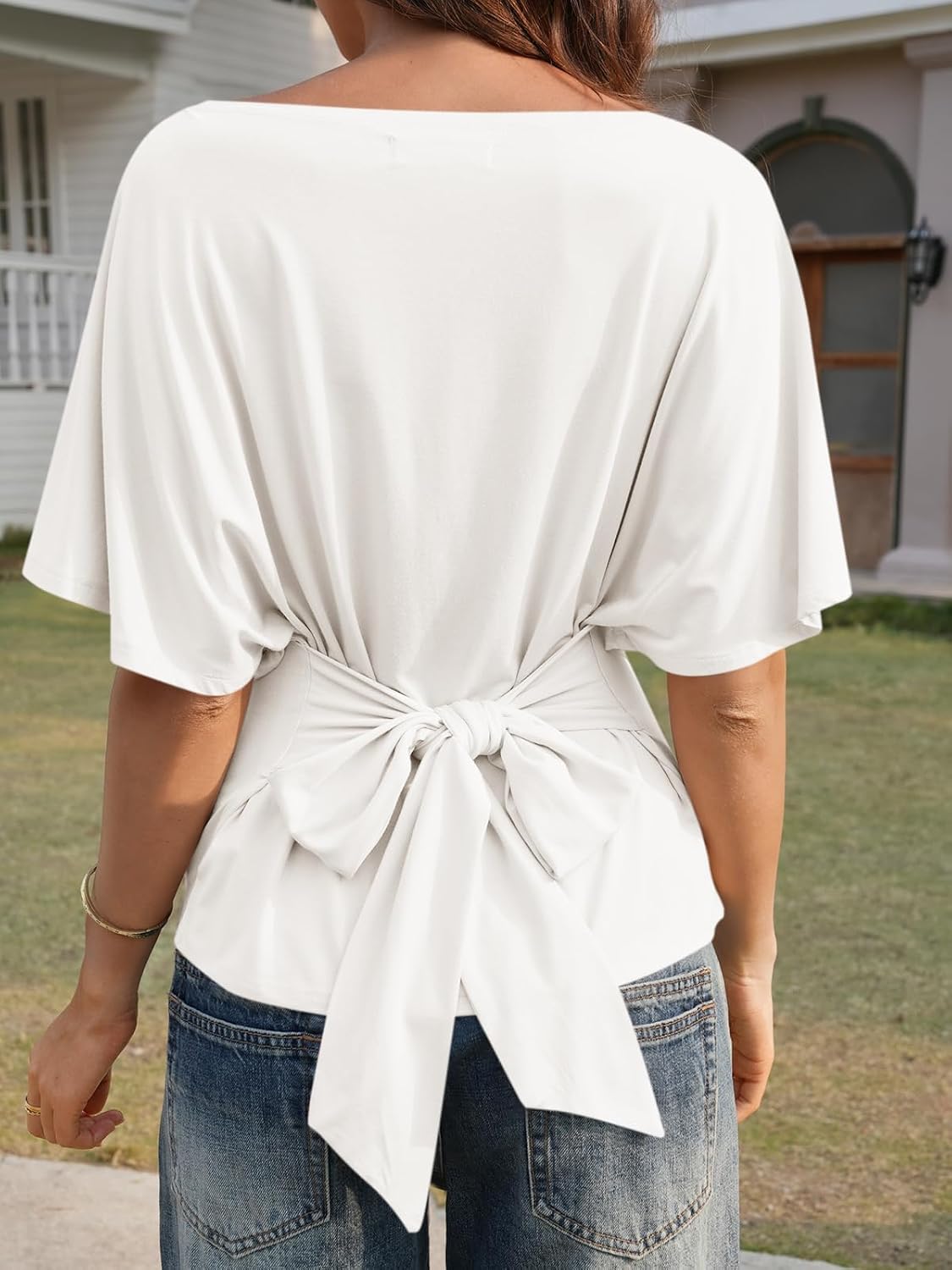 Cicy Bell Womens Summer Wrap Tops Casual Tie Back Cinched Waist T Shirts image 2