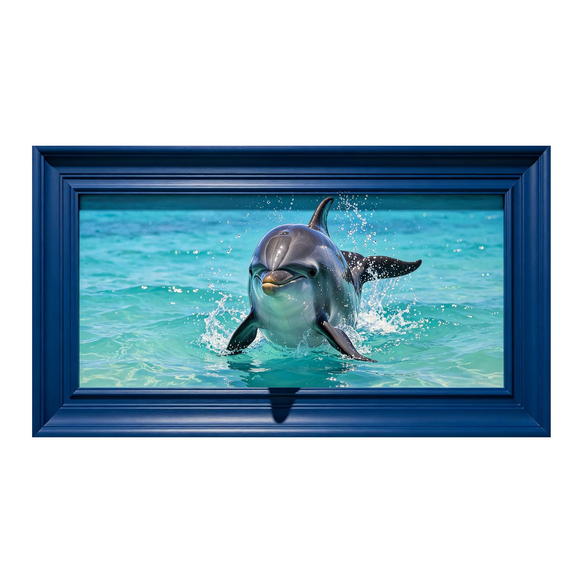 Yzpallescene 3D Framed Wall Art 50cm×100cm Jumping Dolphin Coastal Seascape Realistic Large Size SelfAdhesive Removable Wall Decor Prints Artwork for Living Room Bedroom Office