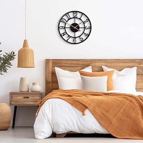 Miniatura 5 de LEIKE Reloj de pared con números arábigos de 12 pulgadas, funciona con pilas, color negro, silencioso, sin tictac, relojes de pared para decoración
