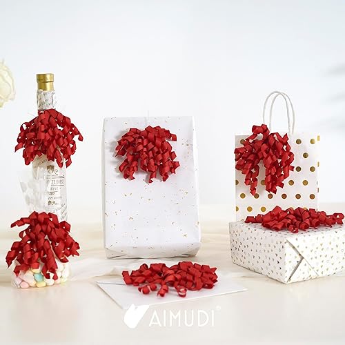 Miniatura 3 de AIMUDI Lazos rizados rojos de 4 pulgadas, lazos de cinta rizada autoadhesivos, lazos para envolver regalos, cinta de grogrén, lazos para bolsas de