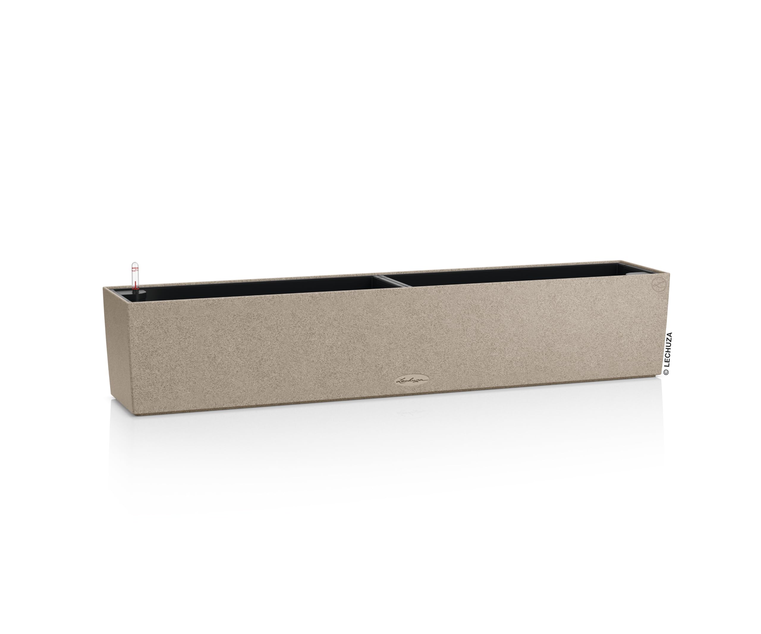 Lechuza -BALCONERA Stone 100 Planter, Sand Beige, Balcony Box with Watering System, Water Level Indicator and Plant Insert, Stone Look, 99 x 19 x 19 cm, 15437