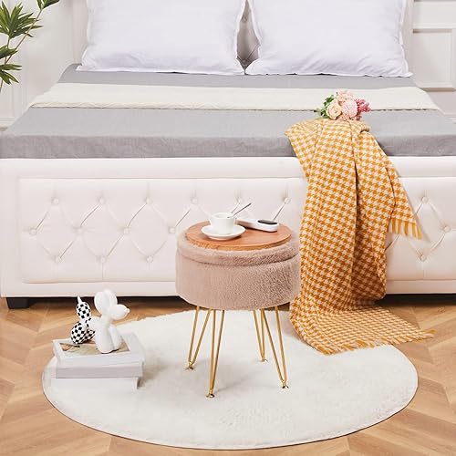 Miniatura 8 de Cplxroc Reposapiés Taburetes Redondos de Piel Sintética Otomana con Espacio de Almacenamiento Silla de Tocador Suave Asiento Mesa de Centro Otomana