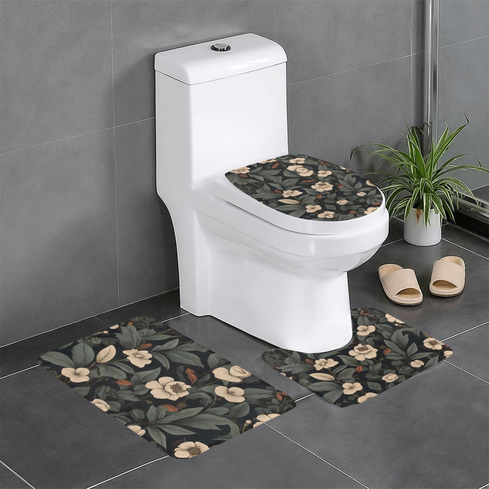 Tapis de bain antidérapant motif floral vintage pour revêtement meuble-lavabo et WC