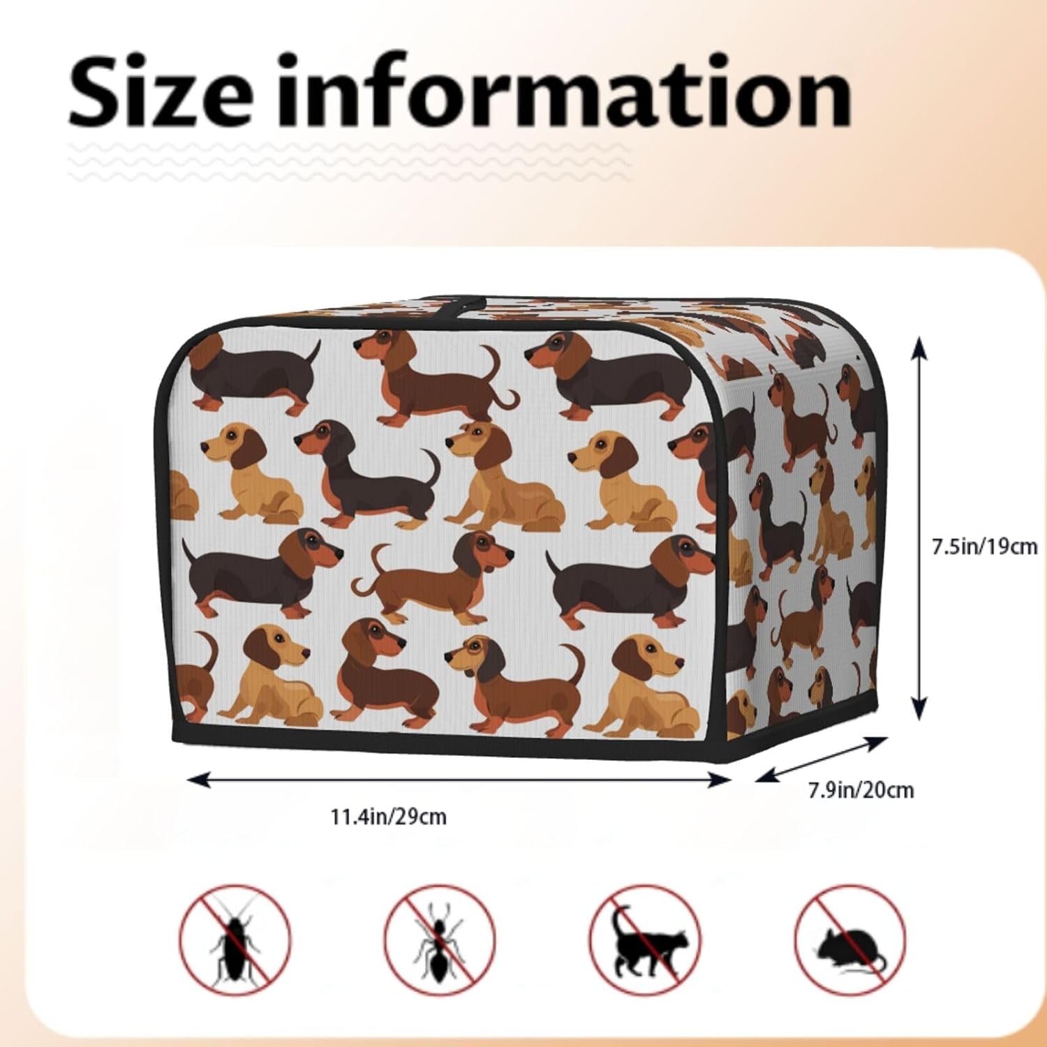 Funny Dachshund 2 Slice Toaster Cover, Waterproof Toaster Dust Cover Bread Machine Protector for Small Kitchen Appliance Dining Room Home Table Decor